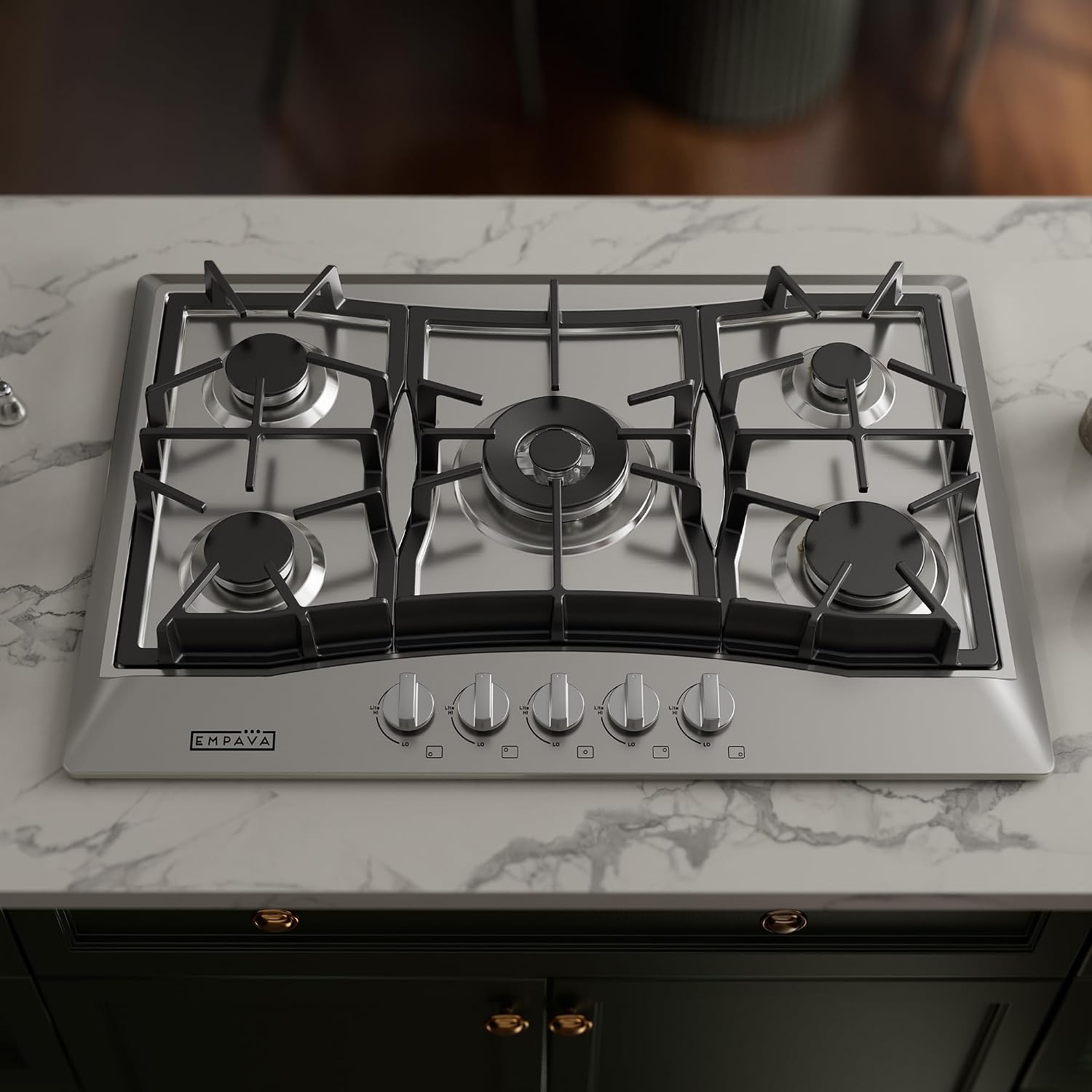 Detalle 2 de Empava 30 Inch Built-in Gas Cooktop, 5 SABAF Burners, Stainless Steel