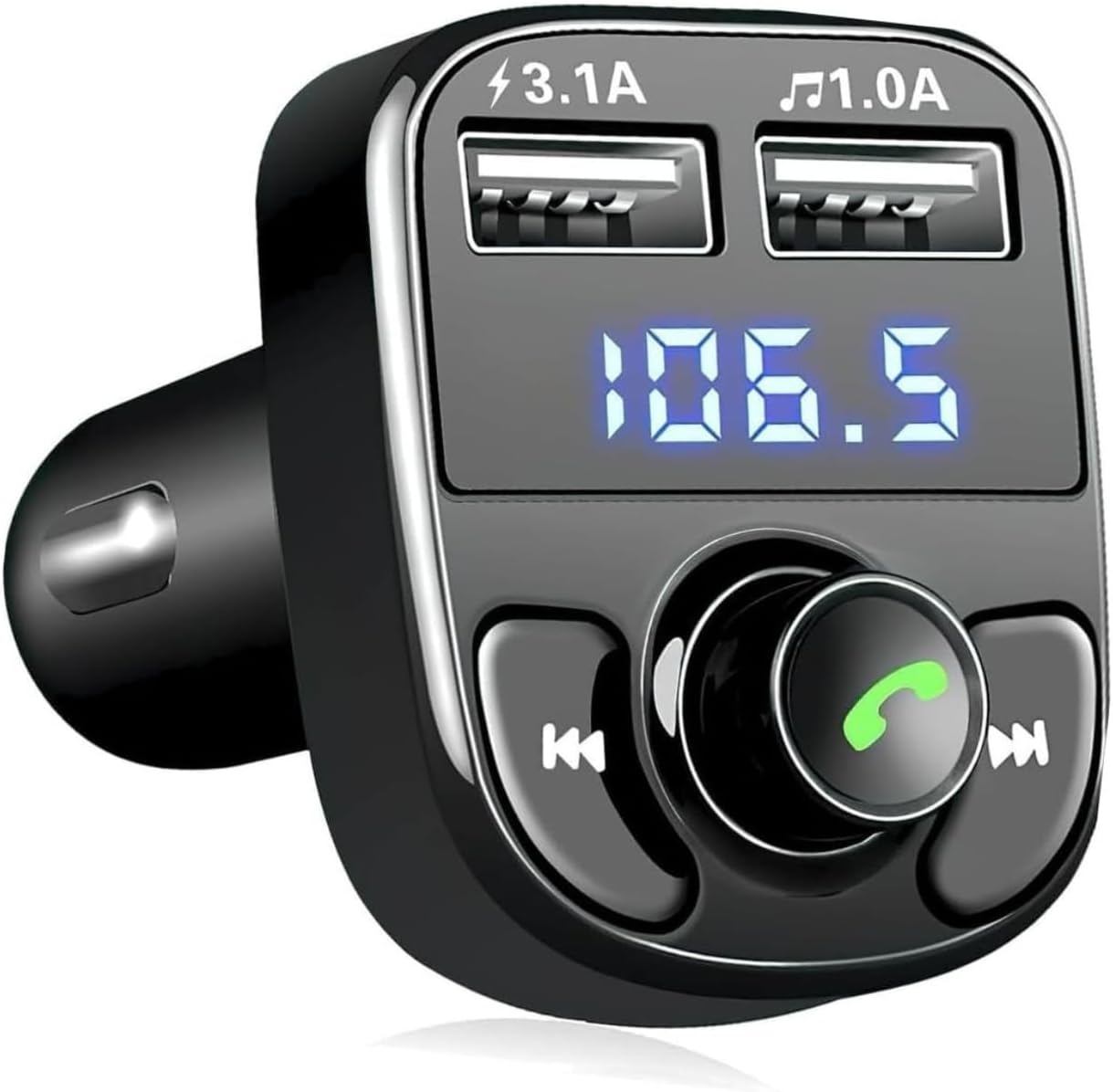 Detalle de FM Transmitter, Bluetooth 5.3 Car Adapter with Dual USB Ports and Type-C Fast Charging