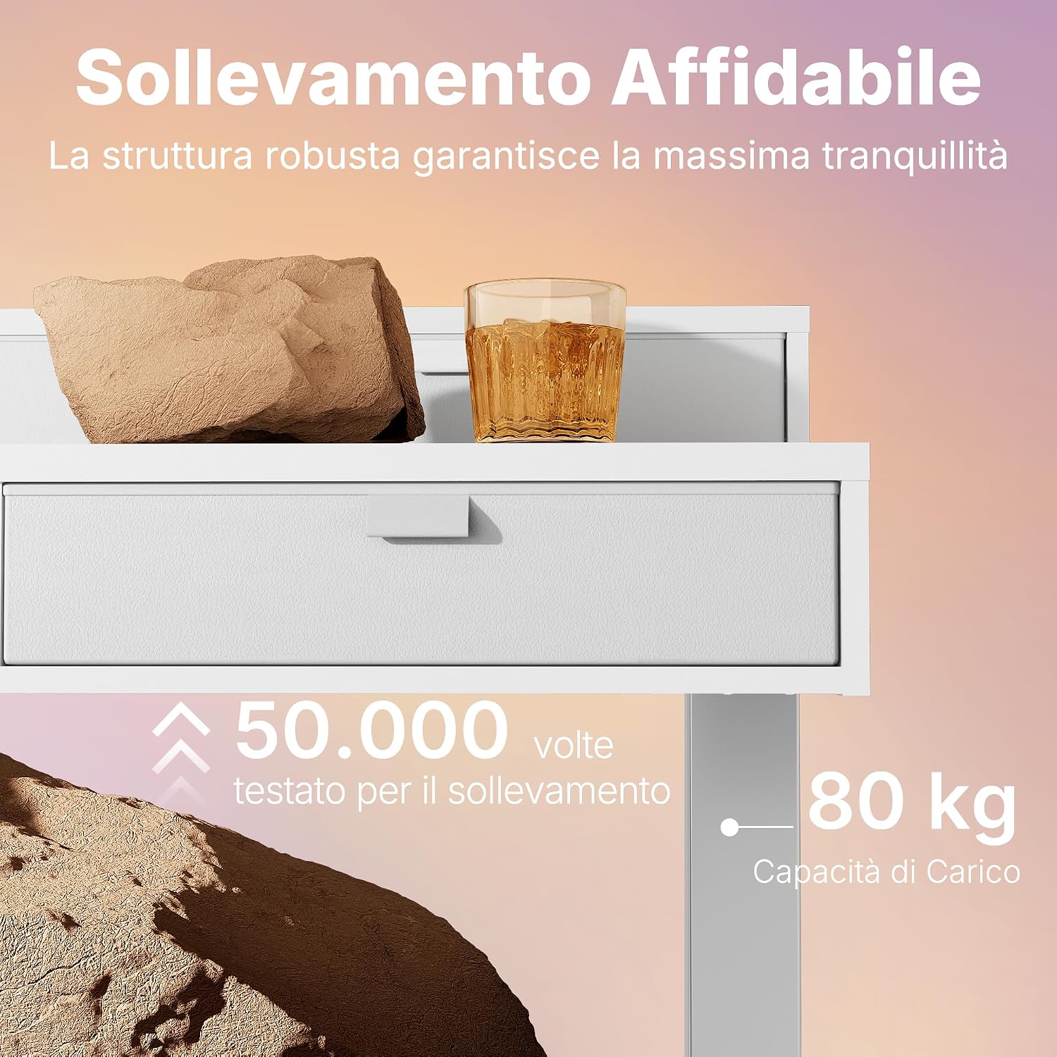 Detalle de HUANUO Scrivania Piccola 80 x 53 cm con Cassetti: altezza regolabile e supporto a morsetto a C