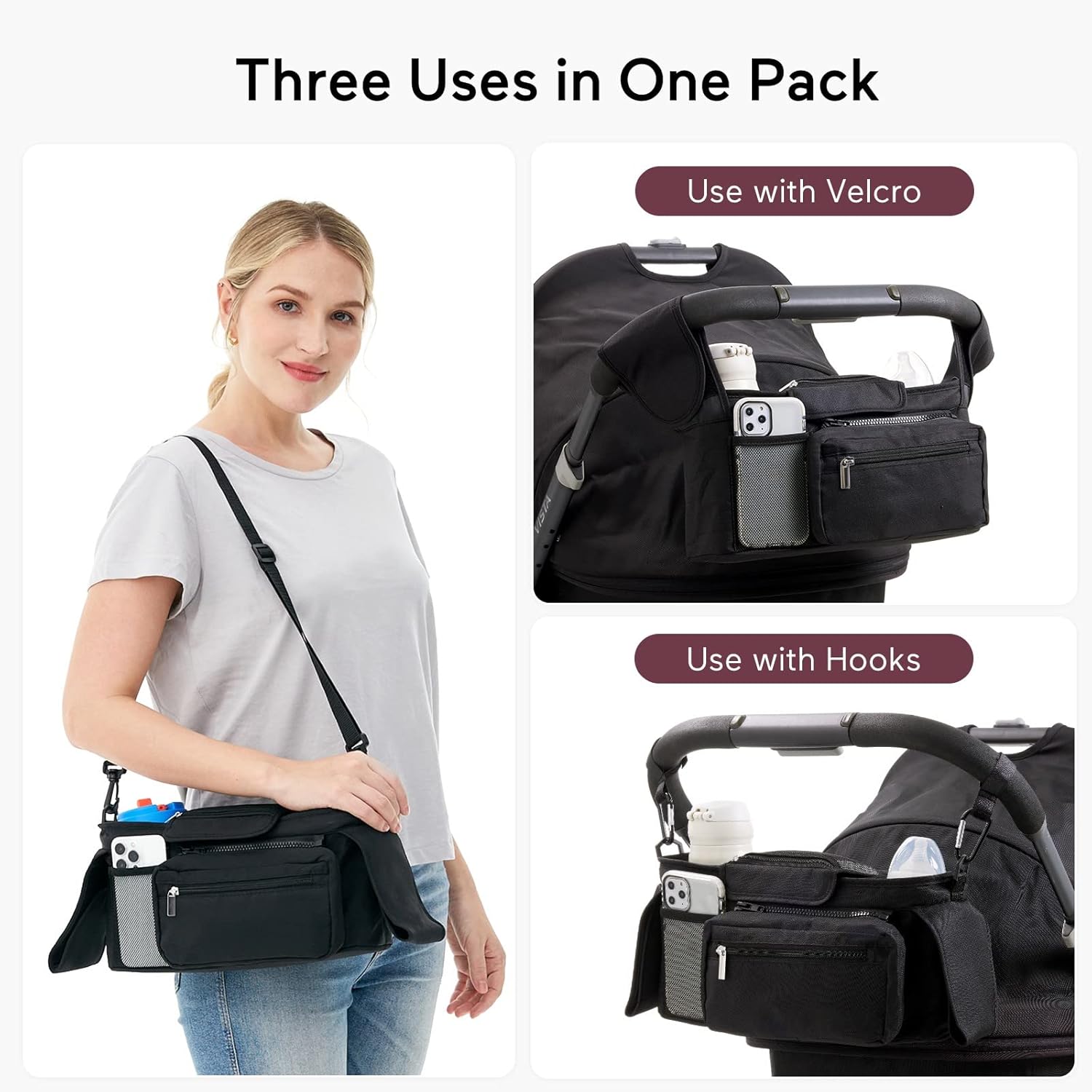 Thumbnail 2 de Momcozy Baby Pushchair Organiser with 3 Insulated Cup Holders and Detachable Zippered Pocket