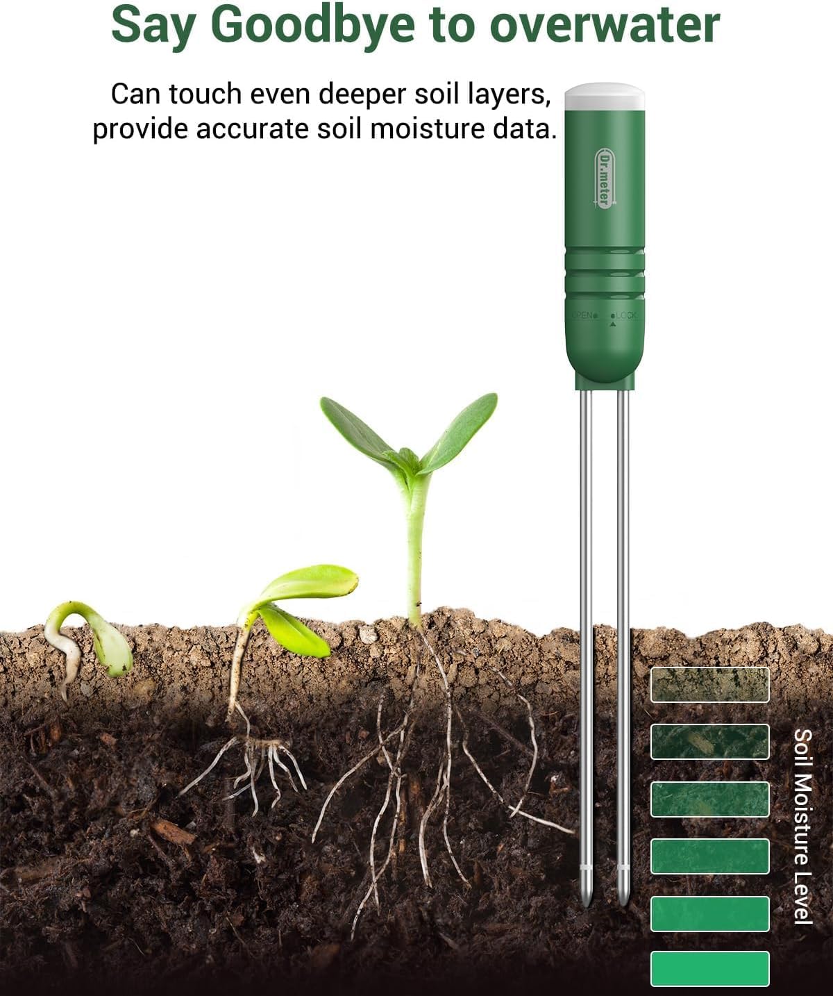 Detalle de Dr.meter Igrometro per Piante – 3 Pack Sensori di Umidità del Terreno (Senza Display)
