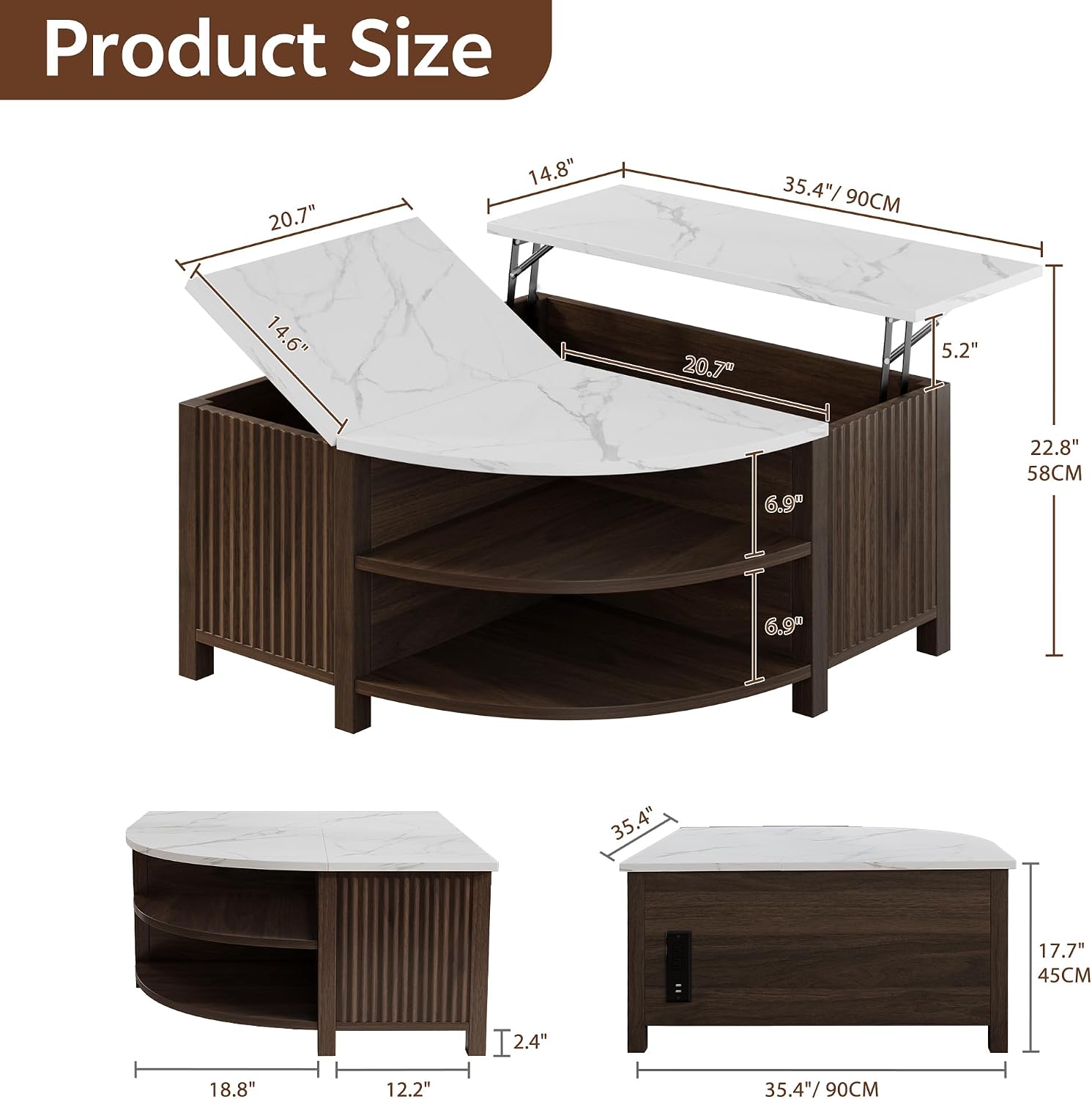 Thumbnail 2 de Homiflex Lift-Top Coffee Table, 35.4-Inch