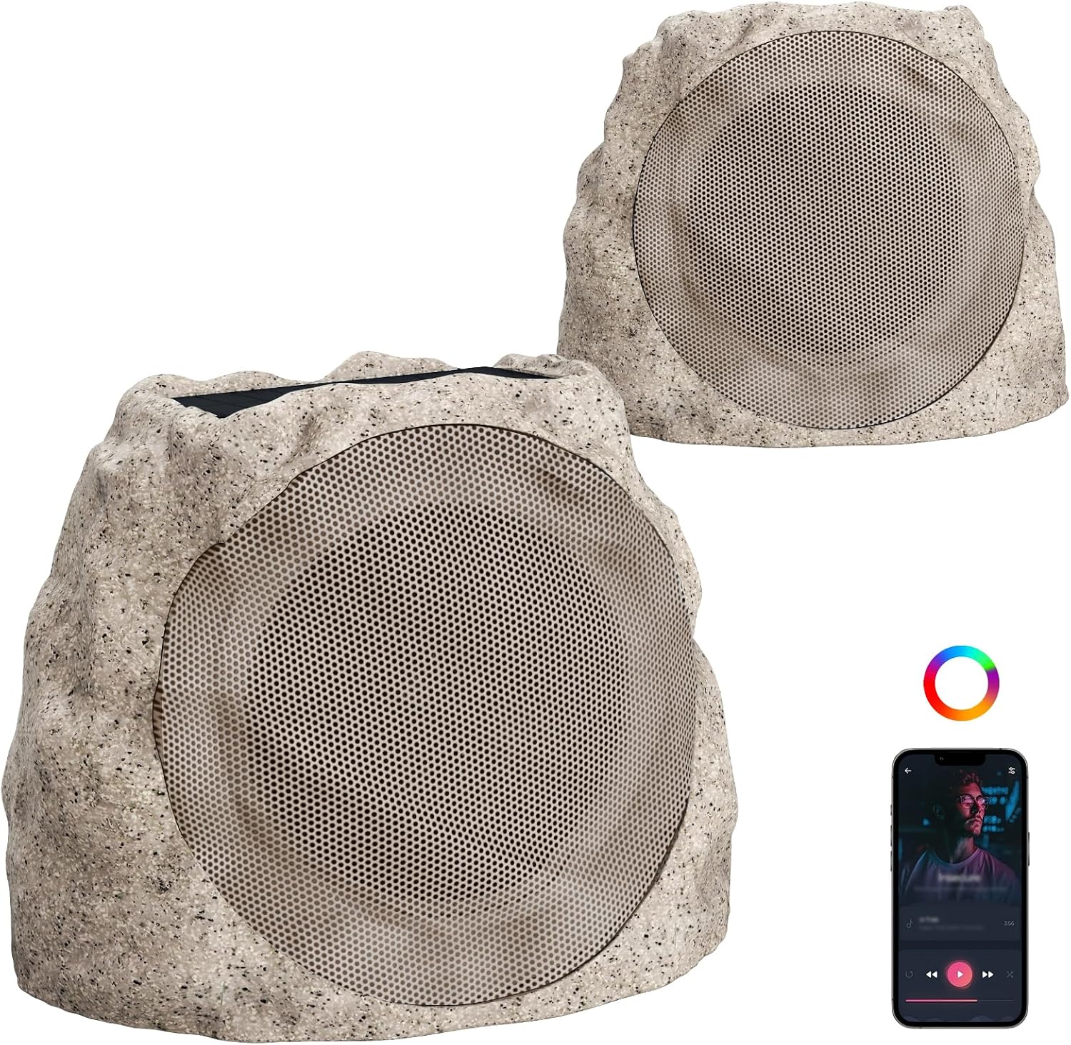 Detalle de JMJEAN Outdoor Bluetooth Speakers (2 Pack) — Solar-Powered, Waterproof Rock Speakers for Patio & Backyard