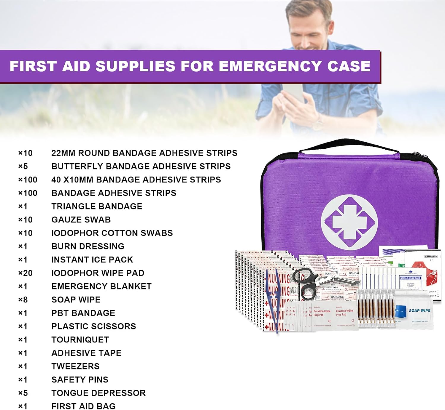 Thumbnail 1 de 1st Aid 300-Piece First Aid Kit, Purple Portable Case with Compartments