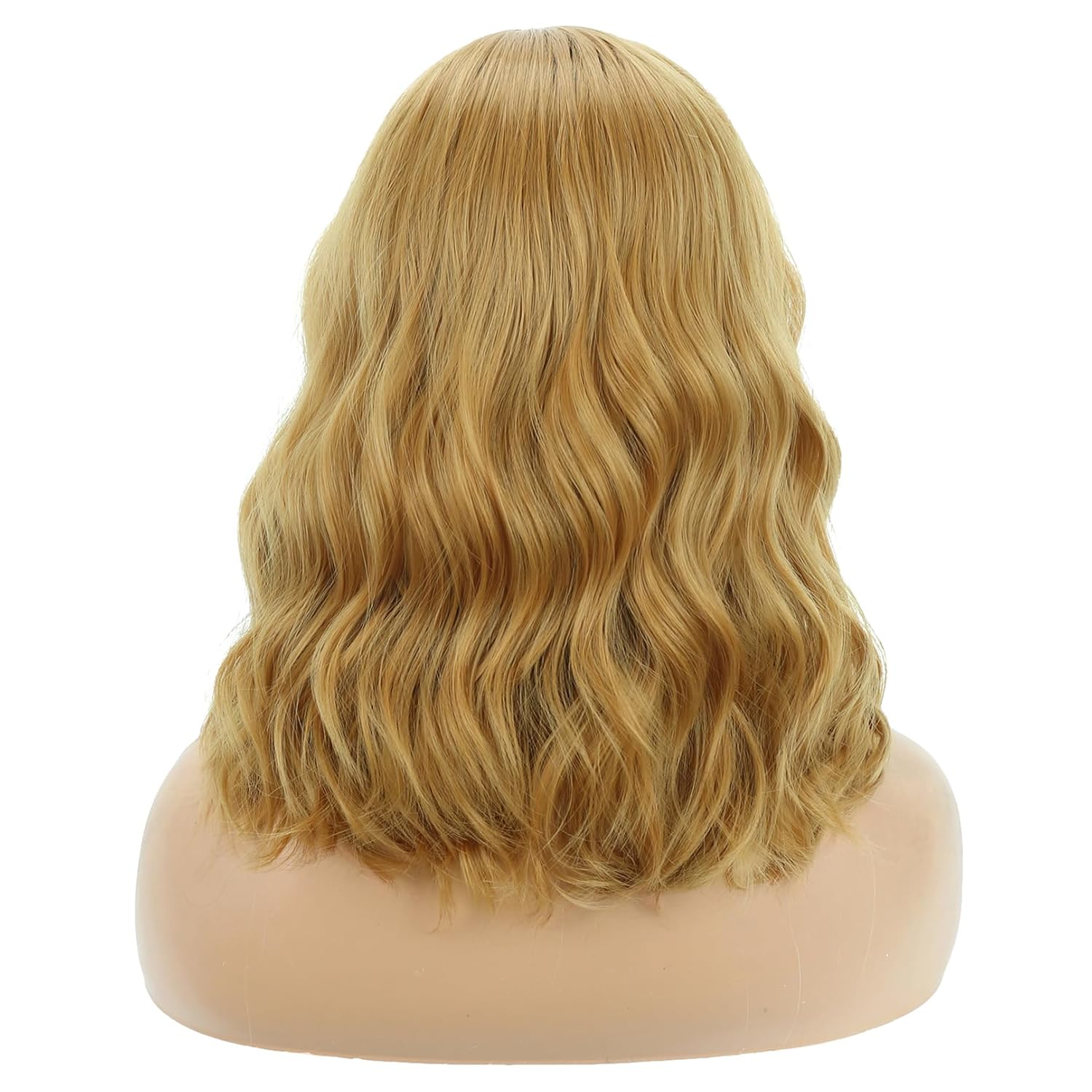 Detalle de BERON Strawberry Blonde Synthetic Wig, Shoulder-Length Waves, Adjustable Cap