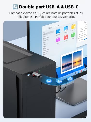 Detalle de DSRKE Lecteur Carte SD et Micro SD Adapter USB-C 3.0 Double Fente – Hauteur de vitesse et polyvalence