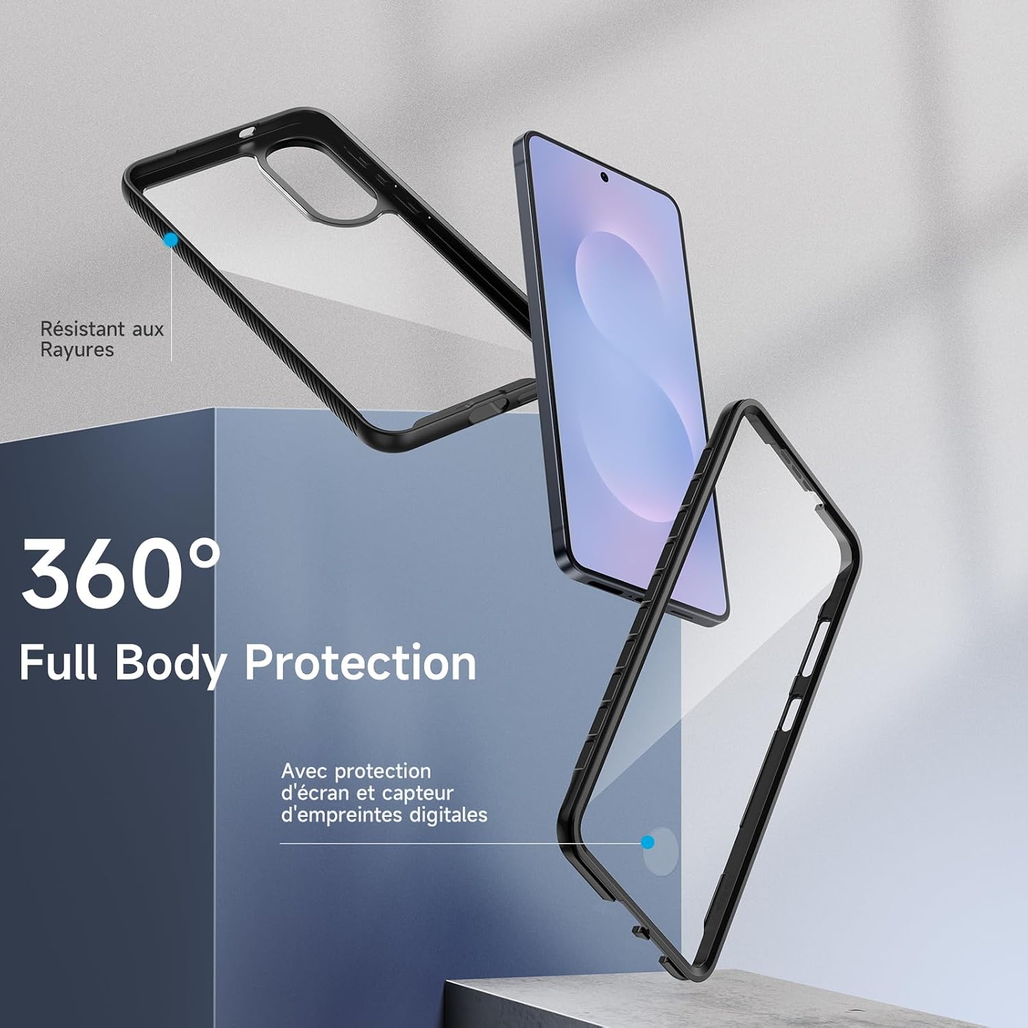 Thumbnail 1 de seacosmo Coque pour Samsung Galaxy S25 Edge avec protecteur d’écran intégré – protection 360 anti-chocs et anti-rayures (noir)
