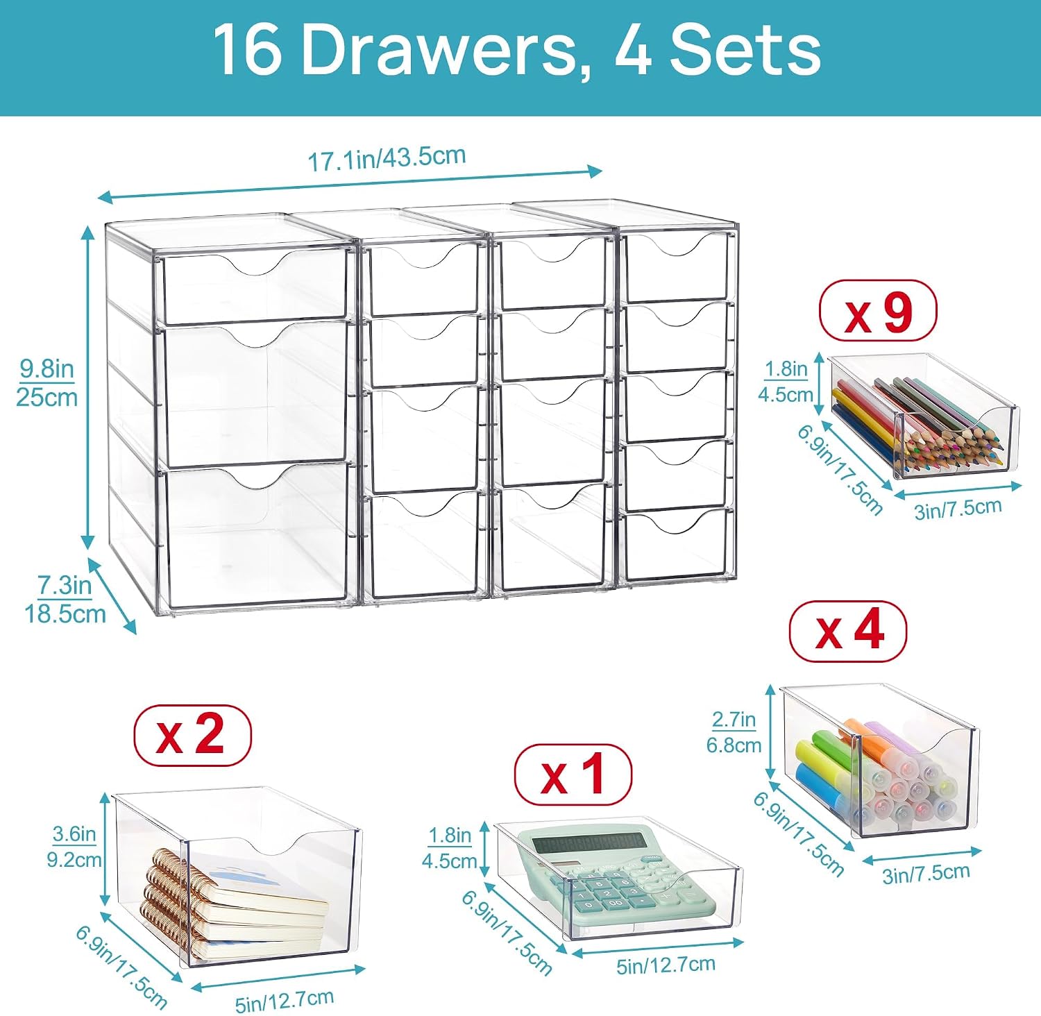 Detalle de Vtopmart SDVT0003V1 Clear Storage Organizer with 16 Drawers