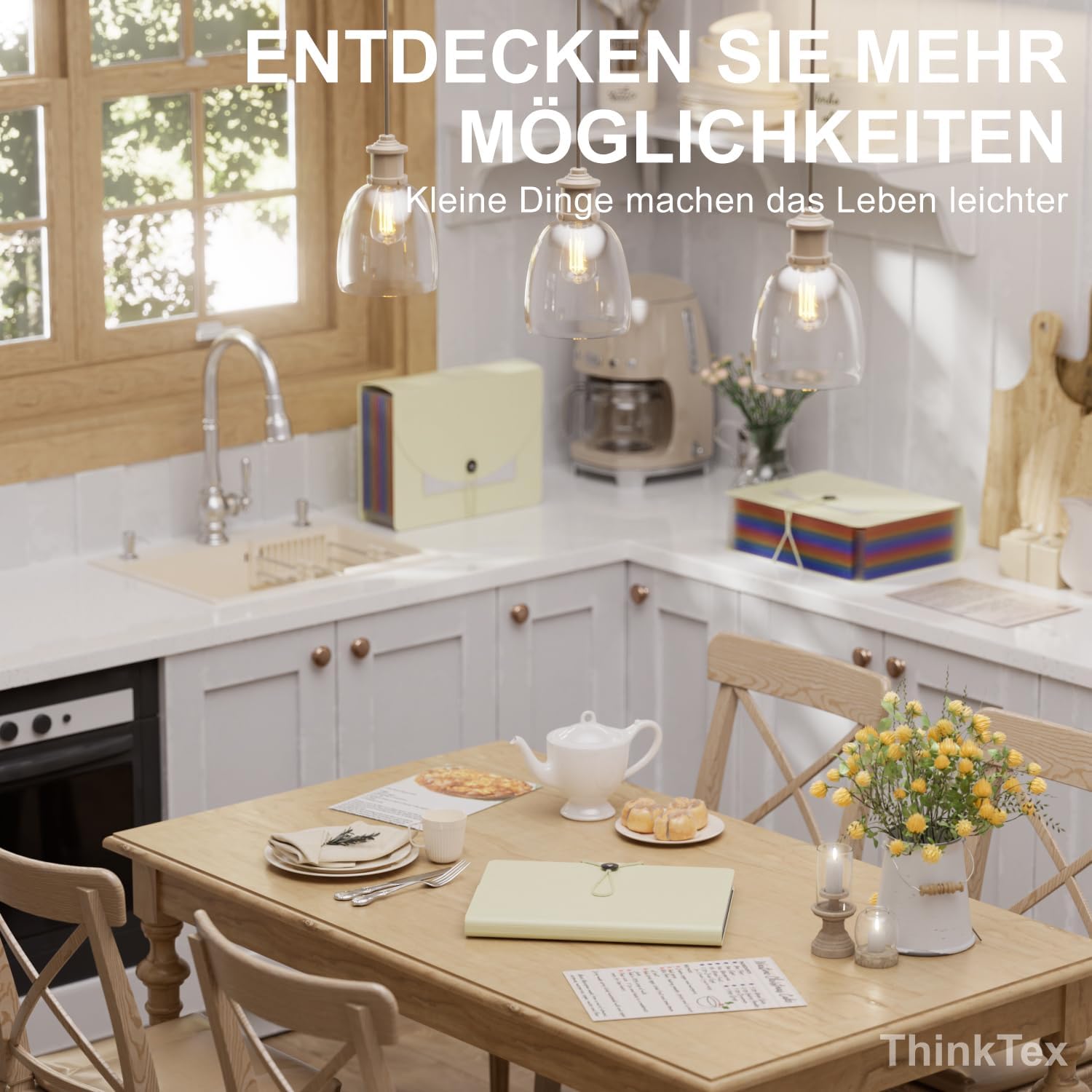 Detalle de ThinkTex 12‑Fächer Dokumentenmappe A4 – Morandi Gelb (Sortiermappe mit Kordelzug und Verschlussknopf)