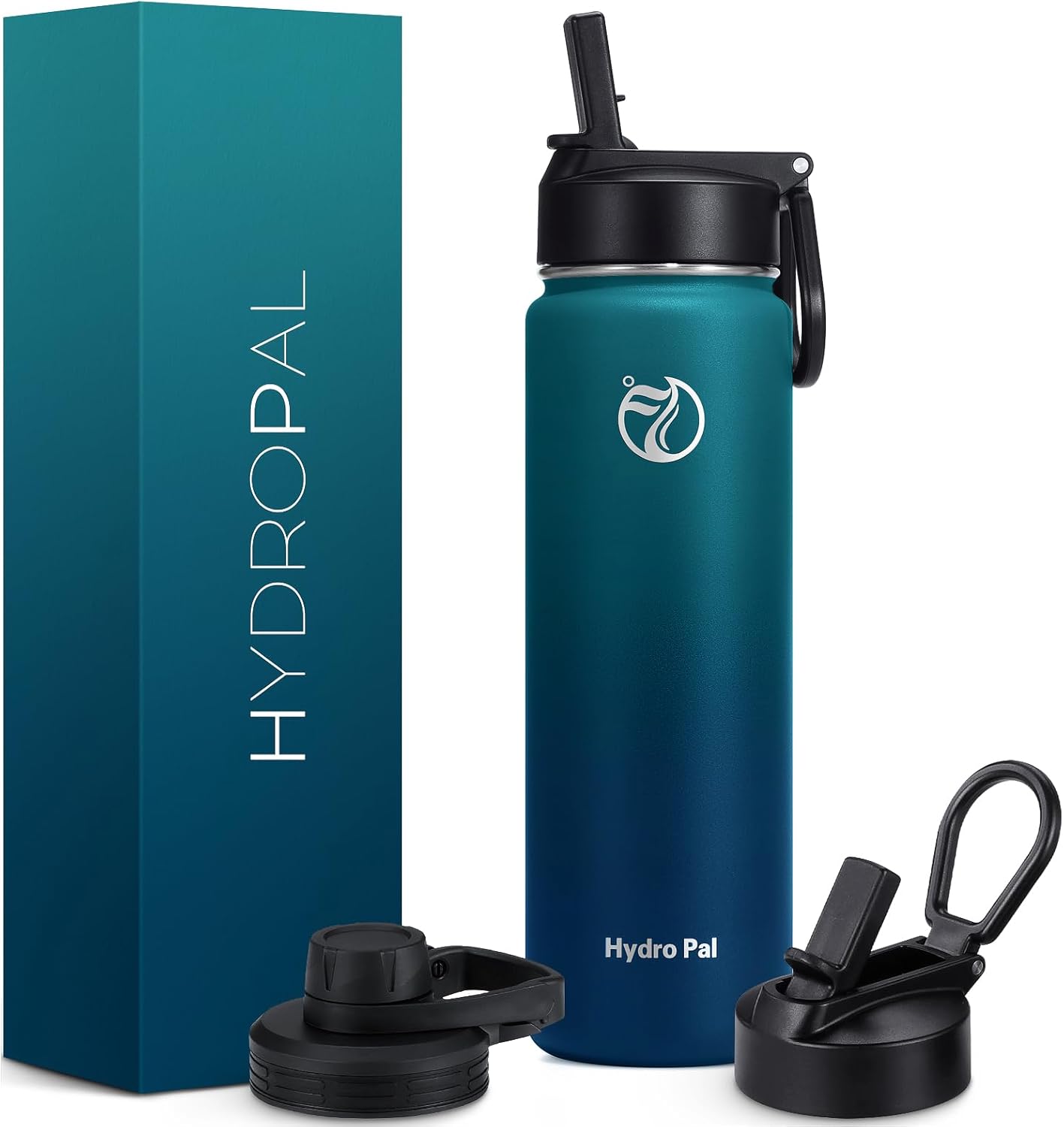 Detalle de HydroPal Edelstahl-Trinkflasche mit Strohhalm & 2 Deckeln (500 ml–1,9 l), BPA-frei, kohlensäuregeeignet