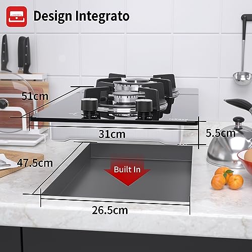 Detalle de IsEasy Placa de Gas 2 Fuegos Negro (31 cm): potencia 4300 W para encimera de cristal y gas GLP/Natural
