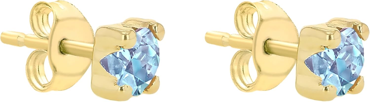 Thumbnail 2 de Amazon Essentials Orecchini a bottone in oro 9 carati con pietra portafortuna