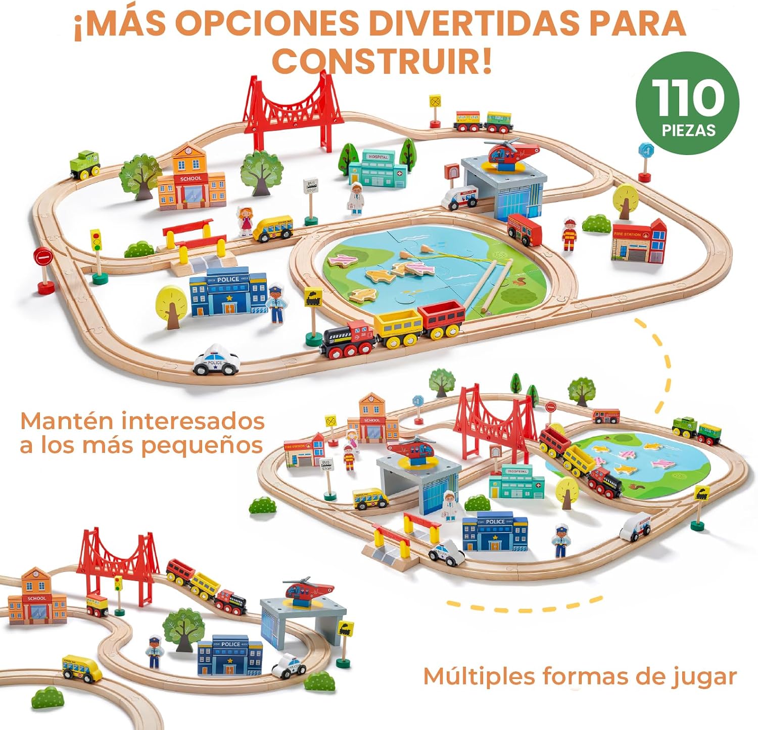 Detalle 2 de Juego de tren de madera 110 piezas