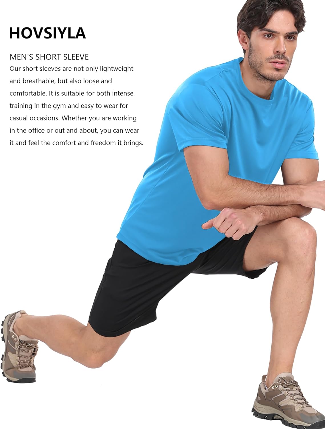 Detalle de HovSiyla 1/5 Pack Men’s Quick-Dry Workout Shirts (Athletic Running Gym Performance Tees)