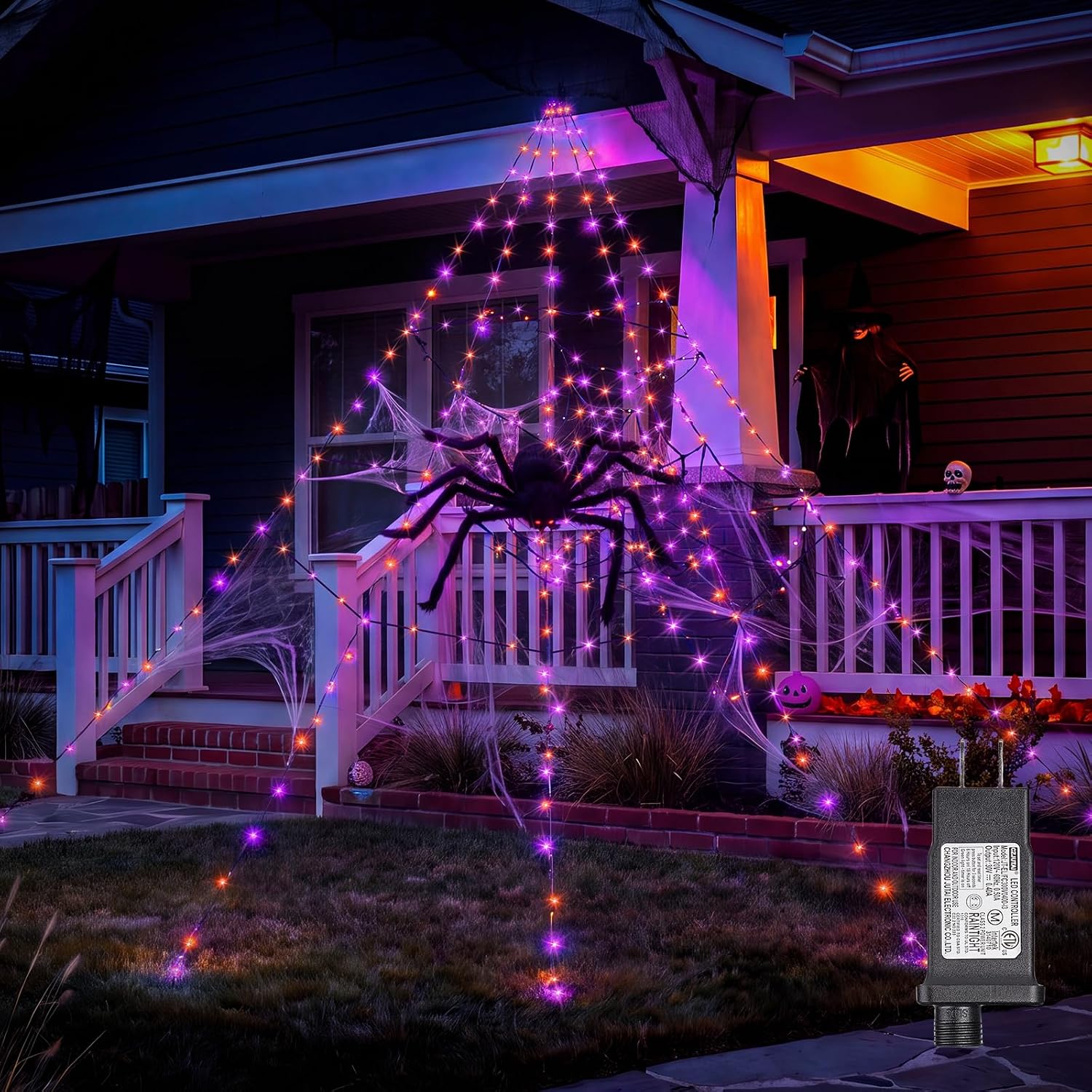 Detalle de Brightown 312-LED Giant Spider Web Lights with Plush Spider, 8 Modes, IP65
