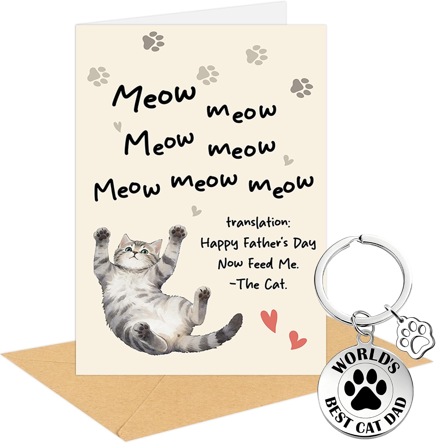 Detalle de Cat Dad Fathers Day Card with Keychain and Envelope – A Cute, Practical Gift from Cat to Dad