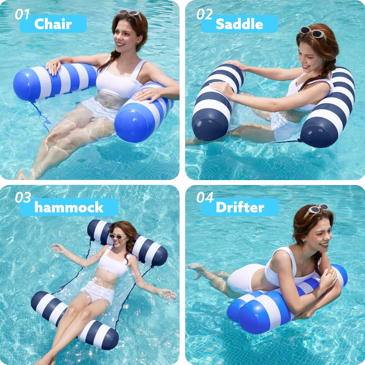 Detalle 2 de Sloosh 2-Packung Hängematte Pool Floats 4-in-1 – Vielseitige Aufblasbare Liege für Erwachsene