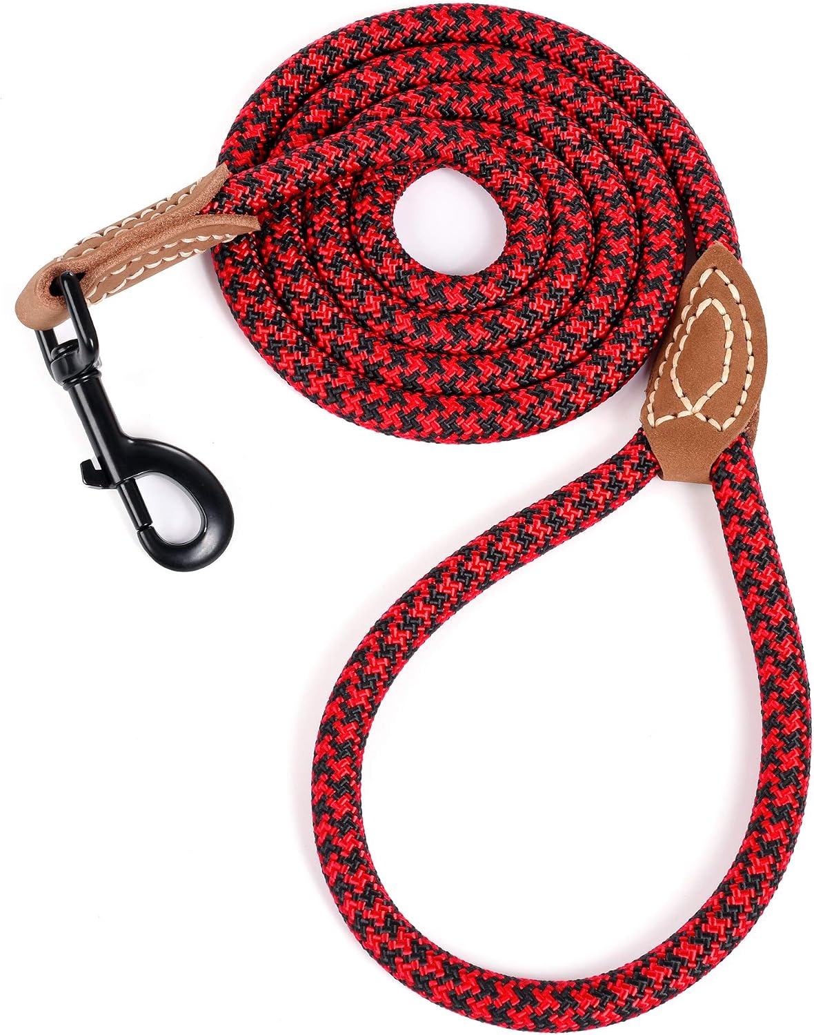 Detalle de Mile High Life Rope Leash with Genuine Leather Connection — 4 ft / 5 ft / 6 ft, Heavy‑Duty Lead for Medium & Large Dogs