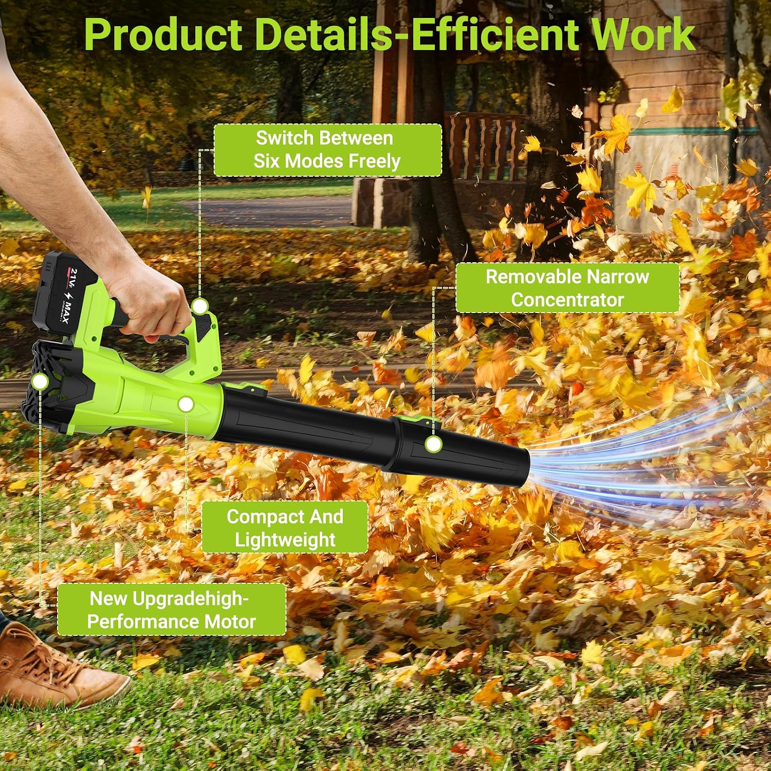 Thumbnail 6 de GUPOQIGU LSCYJ 21V Cordless Leaf Blower with 6 Speeds and 2 Batteries