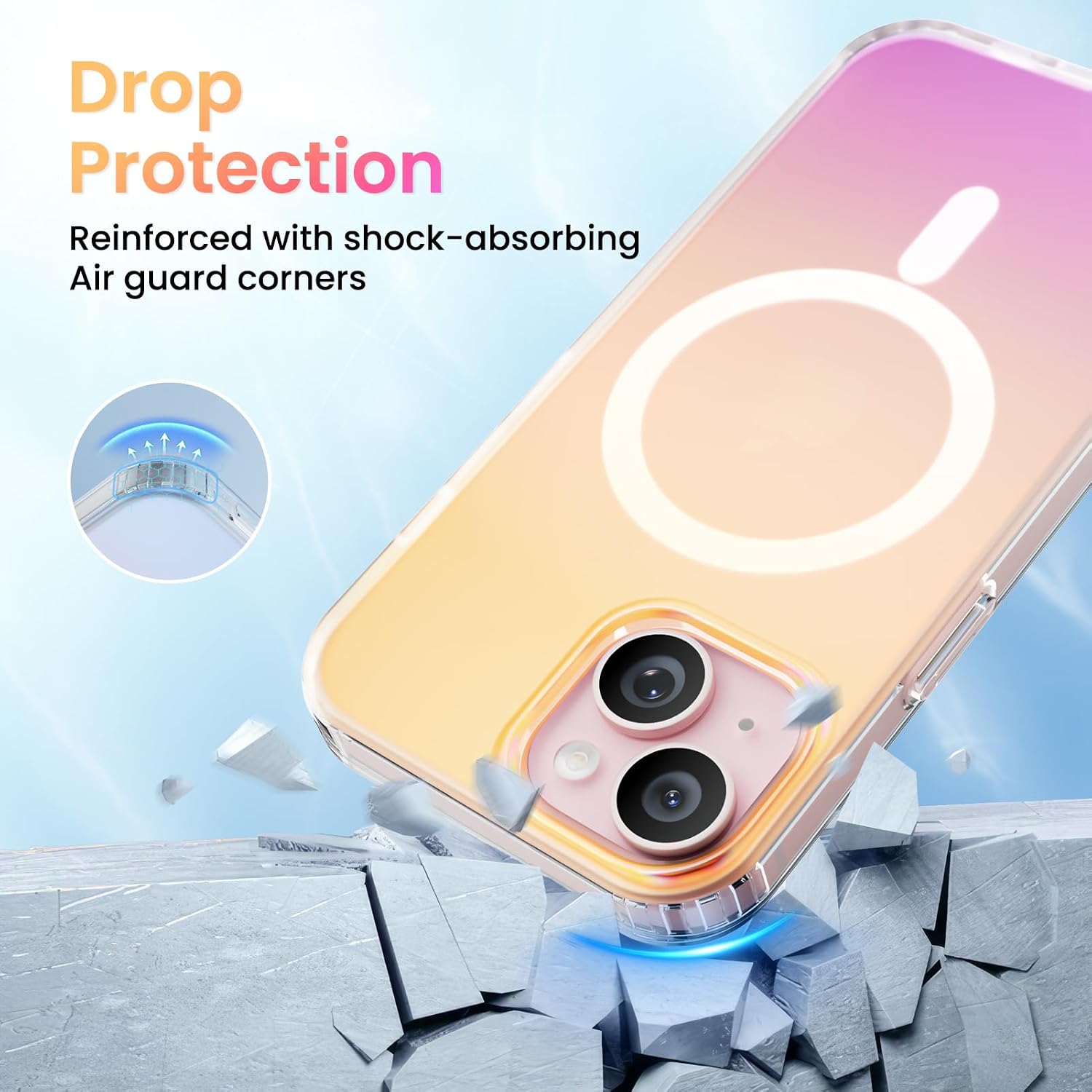 Detalle de ORNARTO Rainbow Iridescent MagSafe Case for iPhone 15 (6.1 inch) – shockproof protective cover