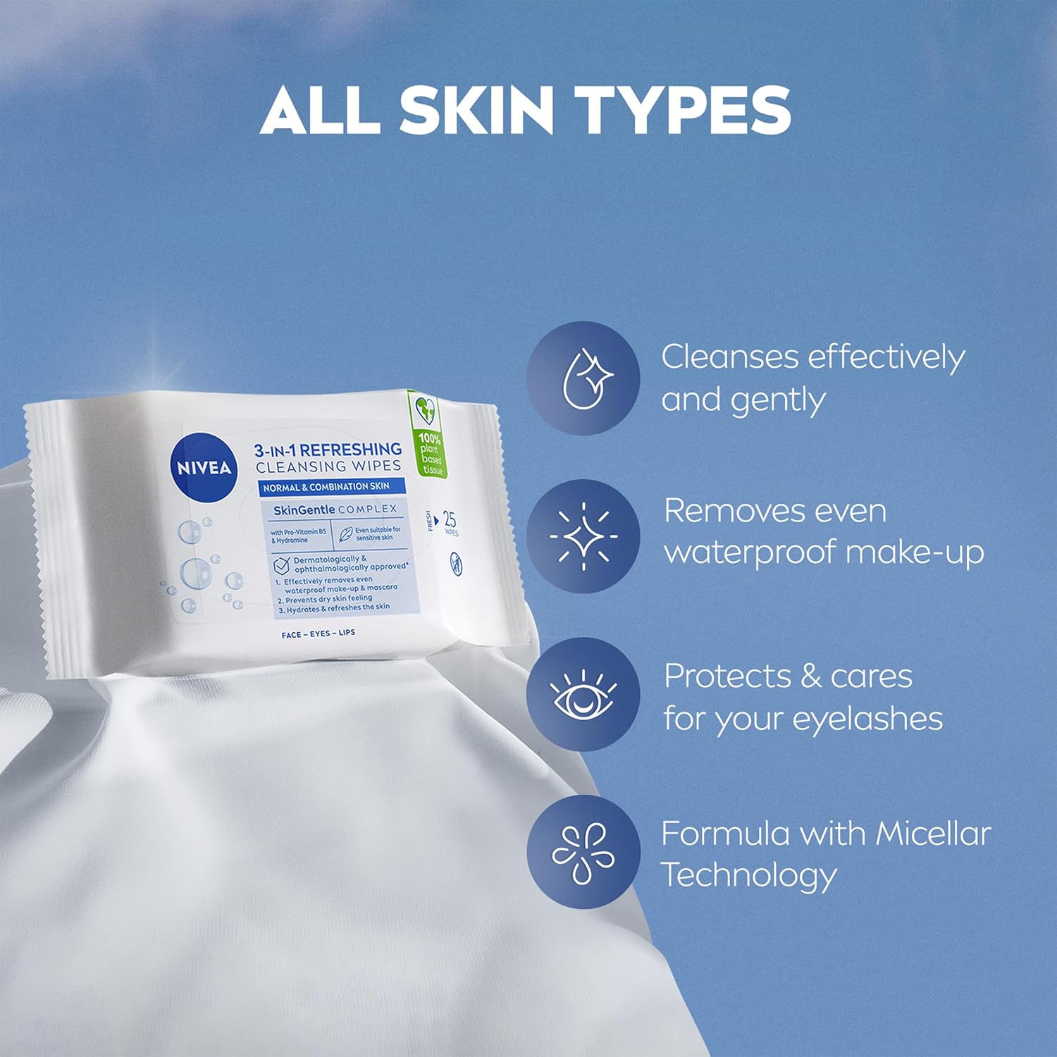 Detalle 2 de NIVEA 3in1 Refreshing Cleansing Wipes for Normal & Combination Skin (25 Sheets) – Pack of 6