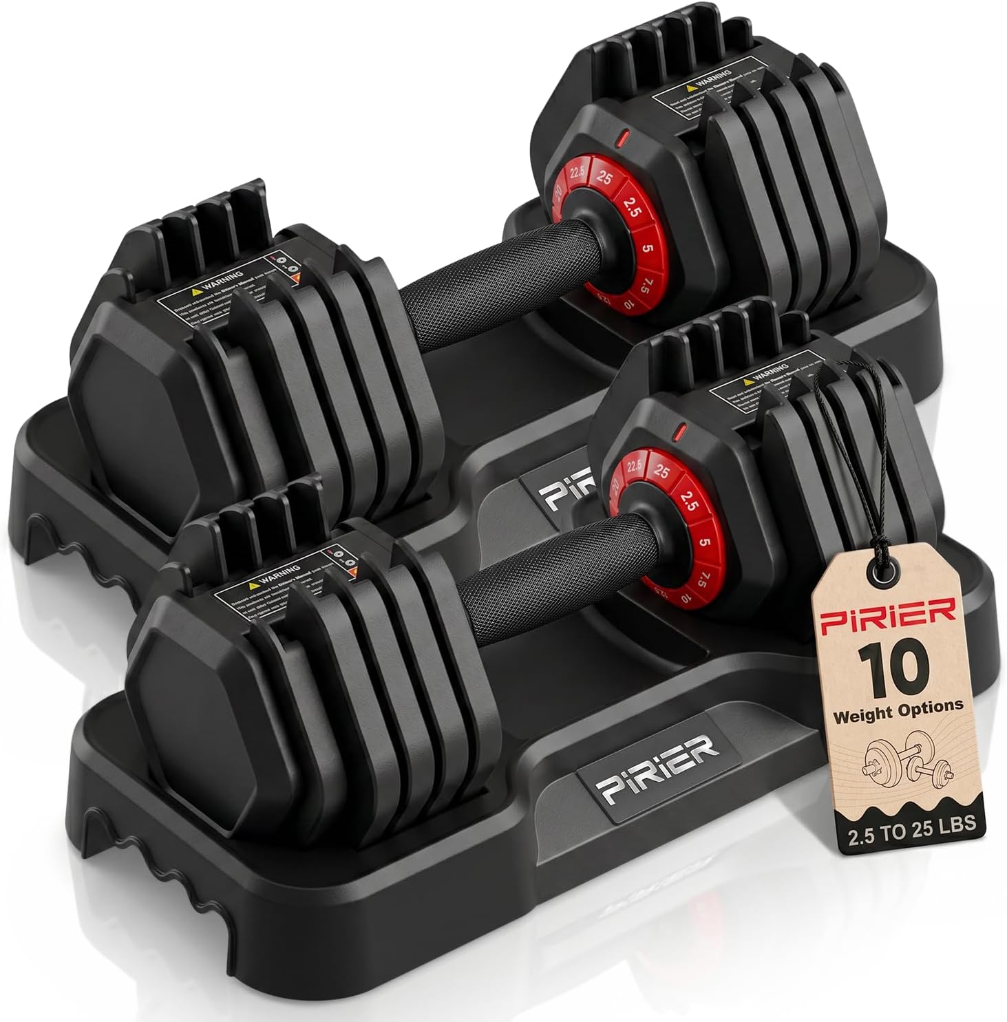 Detalle de PIRIER Adjustable Dumbbell Set, 25 lb, 10-in-1 with One-Hand Twist Adjustment