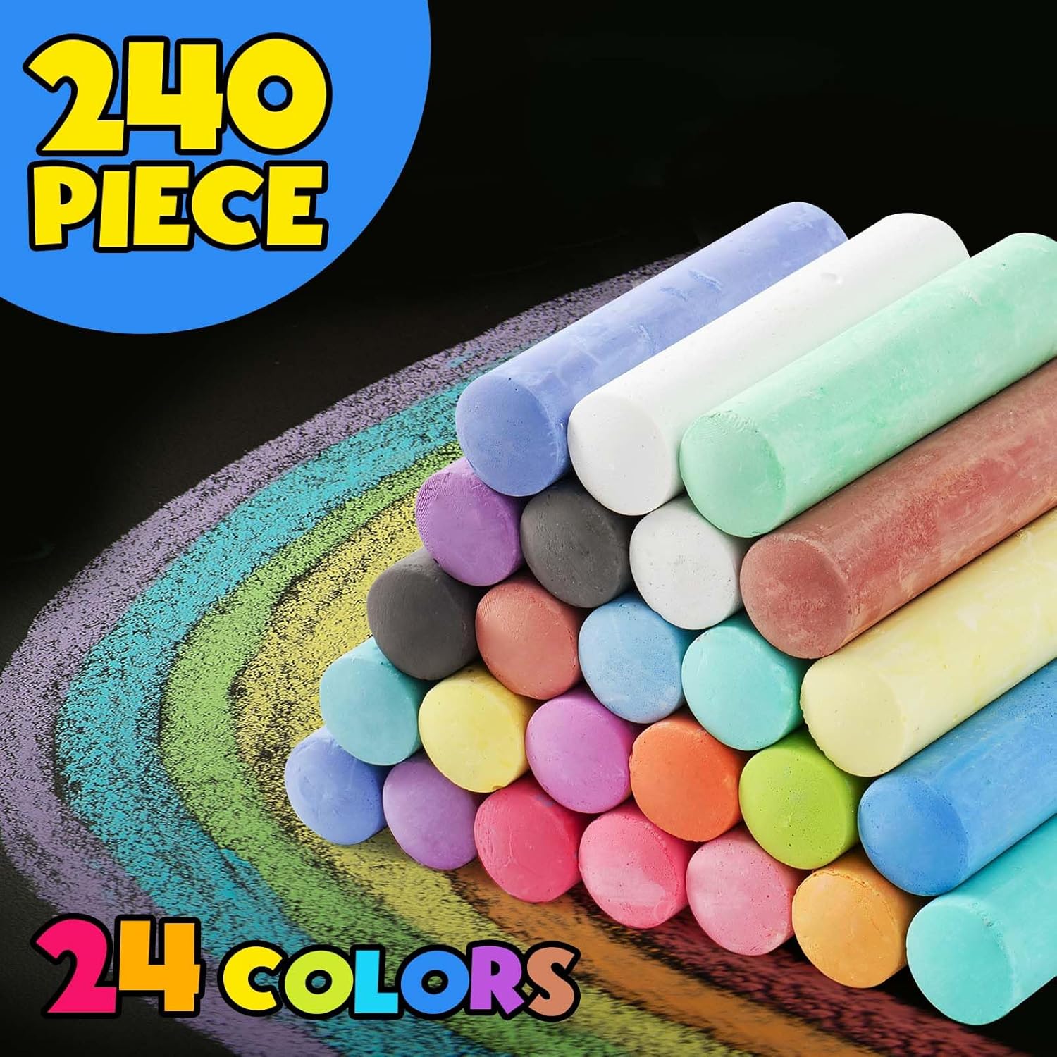 Thumbnail 2 de 240-Pack Washable Sidewalk Chalk, 24-Color Jumbo Non-Toxic Chalk Sticks (Dustless) for Kids