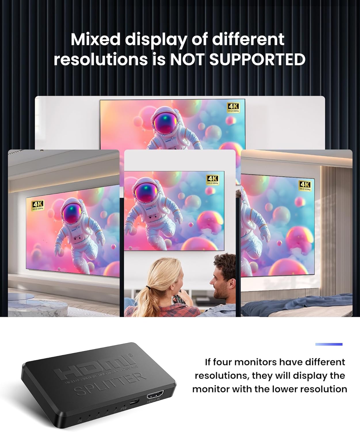 Detalle de NEWCARE HDMI Splitter 1×4 – Spiegelung in 4K, 1 Eingabe zu 4 Ausgaben