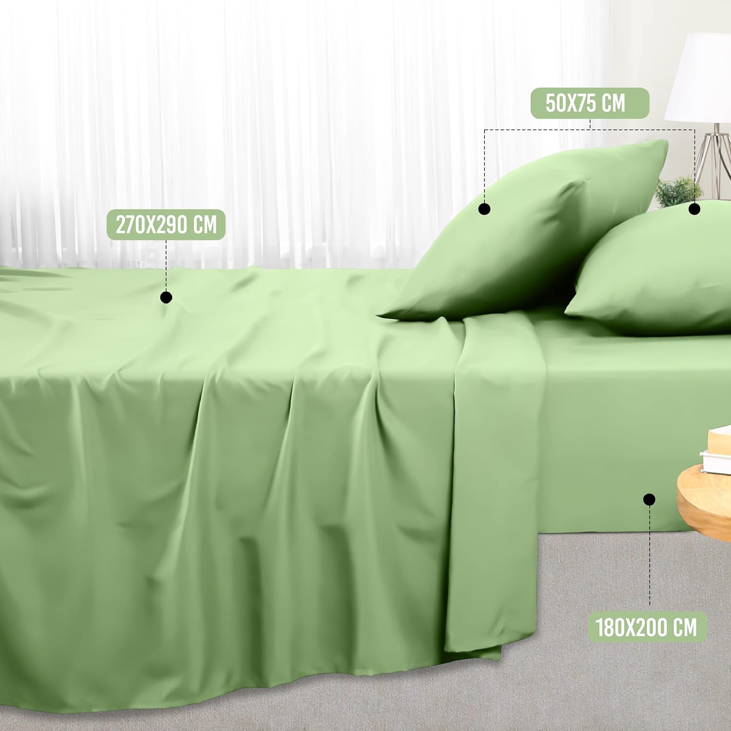 Detalle 2 de Set lenzuola matrimoniali 180x200 in verde
