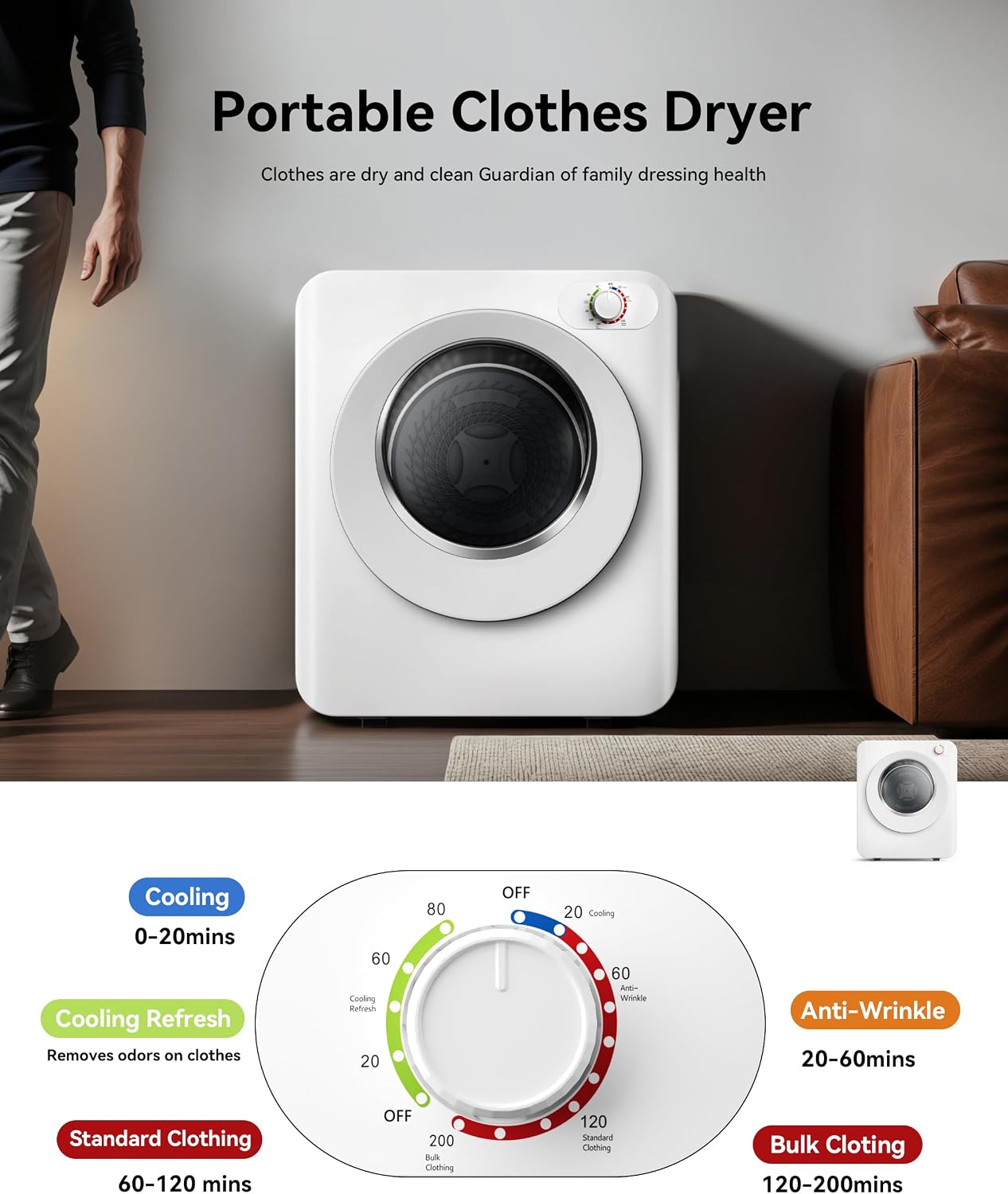 Detalle de EUHOMY CD009 Portable Clothes Dryer, 1.5 Cu. Ft., 850W, 5 Modes