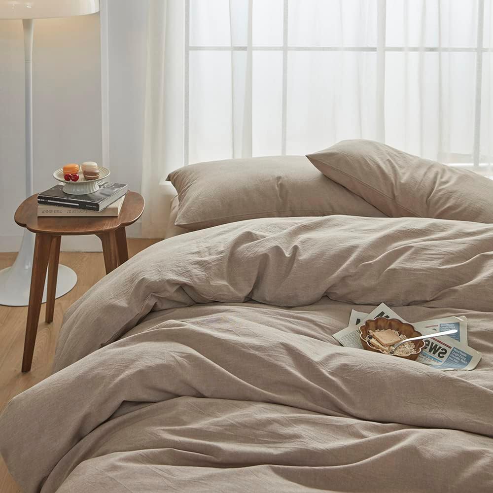 Detalle de FACE TWO FACE King Duvet Cover Set, 100% Washed Cotton, Khaki