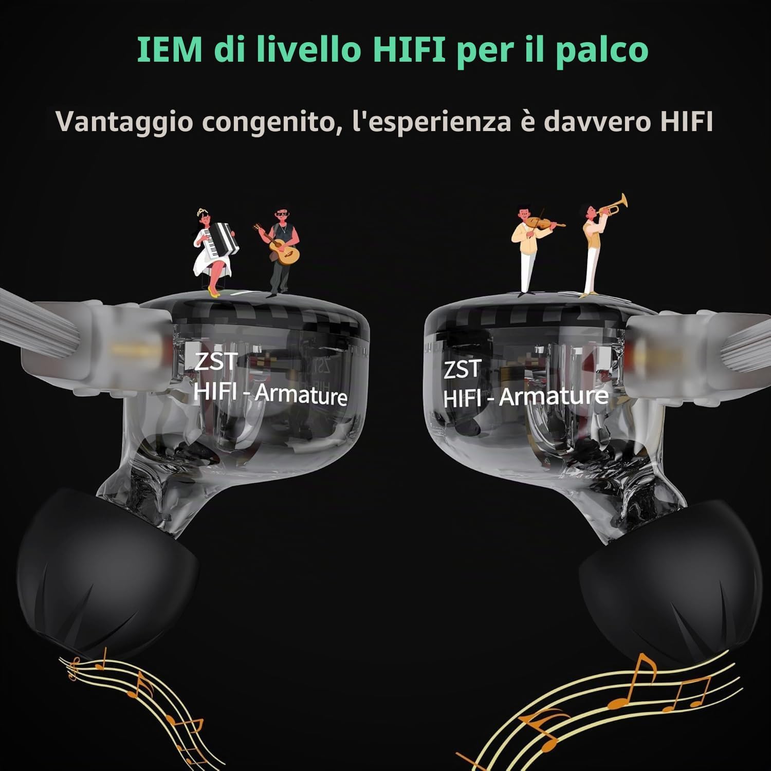 Detalle de Yinyoo KZ ZST Armatura Balance ibrida: auricolari in-ear 1BA + 1DD, suono HiFi e comfort leggeri