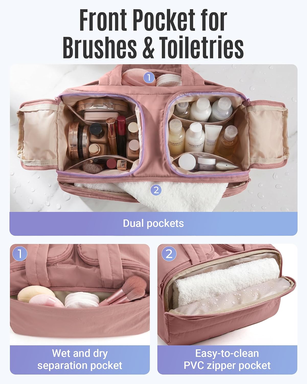 Thumbnail 1 de LIGHT FLIGHT Travel Toiletry & Wash Bag: Lightweight, Large, Dark Pink