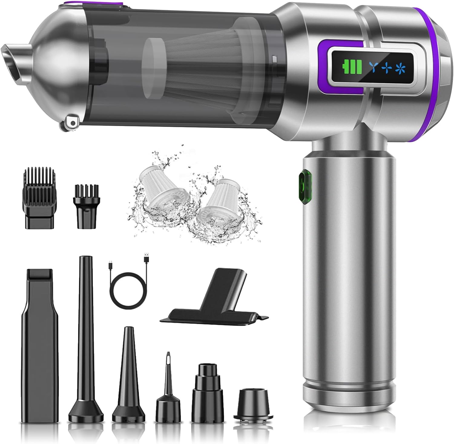 Detalle de Aspirabriciole Senza Fili 25000Pa 4-in-1 con schermo, one-touch dust dump e motor brushless Argento