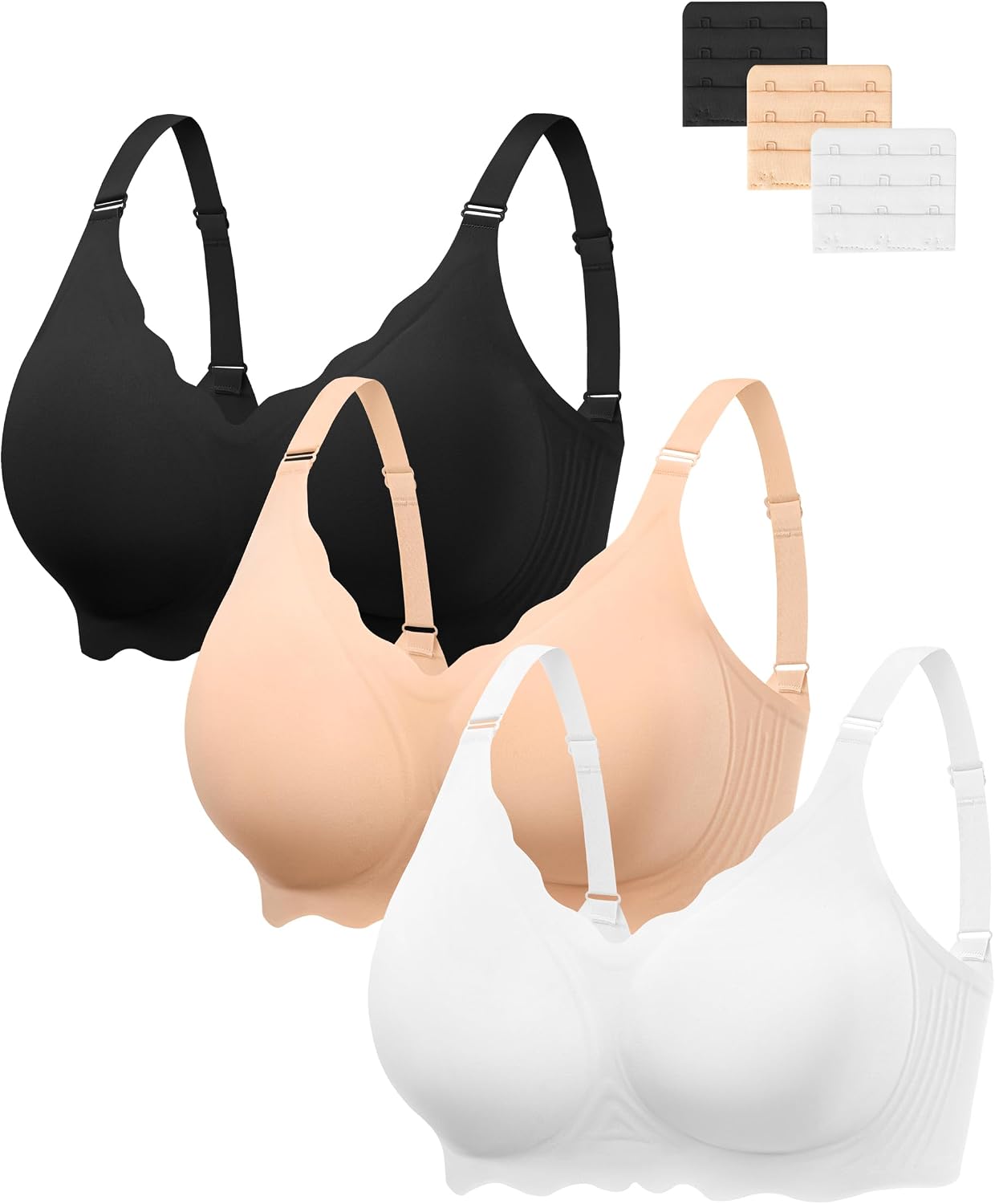 Detalle de Angelhood Jelly Bras for Women, 3-Pack Seamless Wireless T-Shirt Bras