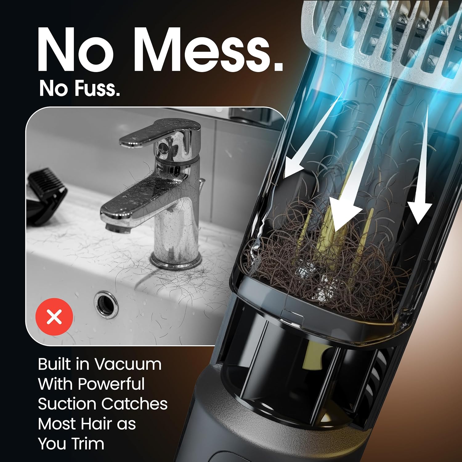 Detalle de Bell+Howell Vacutrim Deluxe Cordless Beard Trimmer with Built-in Vacuum (20 Trim Settings)