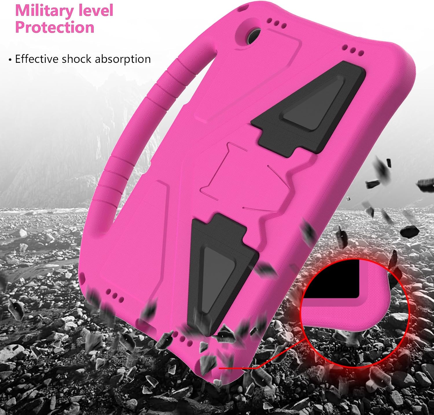 Detalle 2 de YRH Case for Galaxy Tab A9 Plus/A11 Plus 11-inch – EVA Shockproof Kids Case with Stand & Handle (Rosered)
