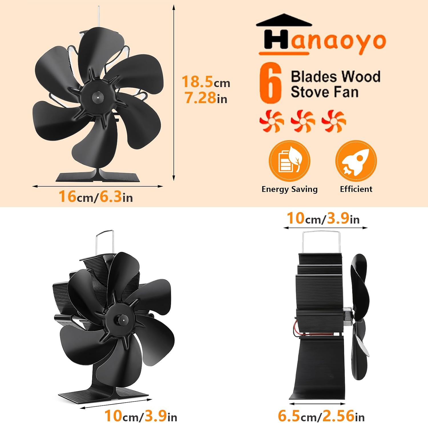 Detalle 2 de Hanaoyo Stove Fan 6-blade heat-powered stove fan
