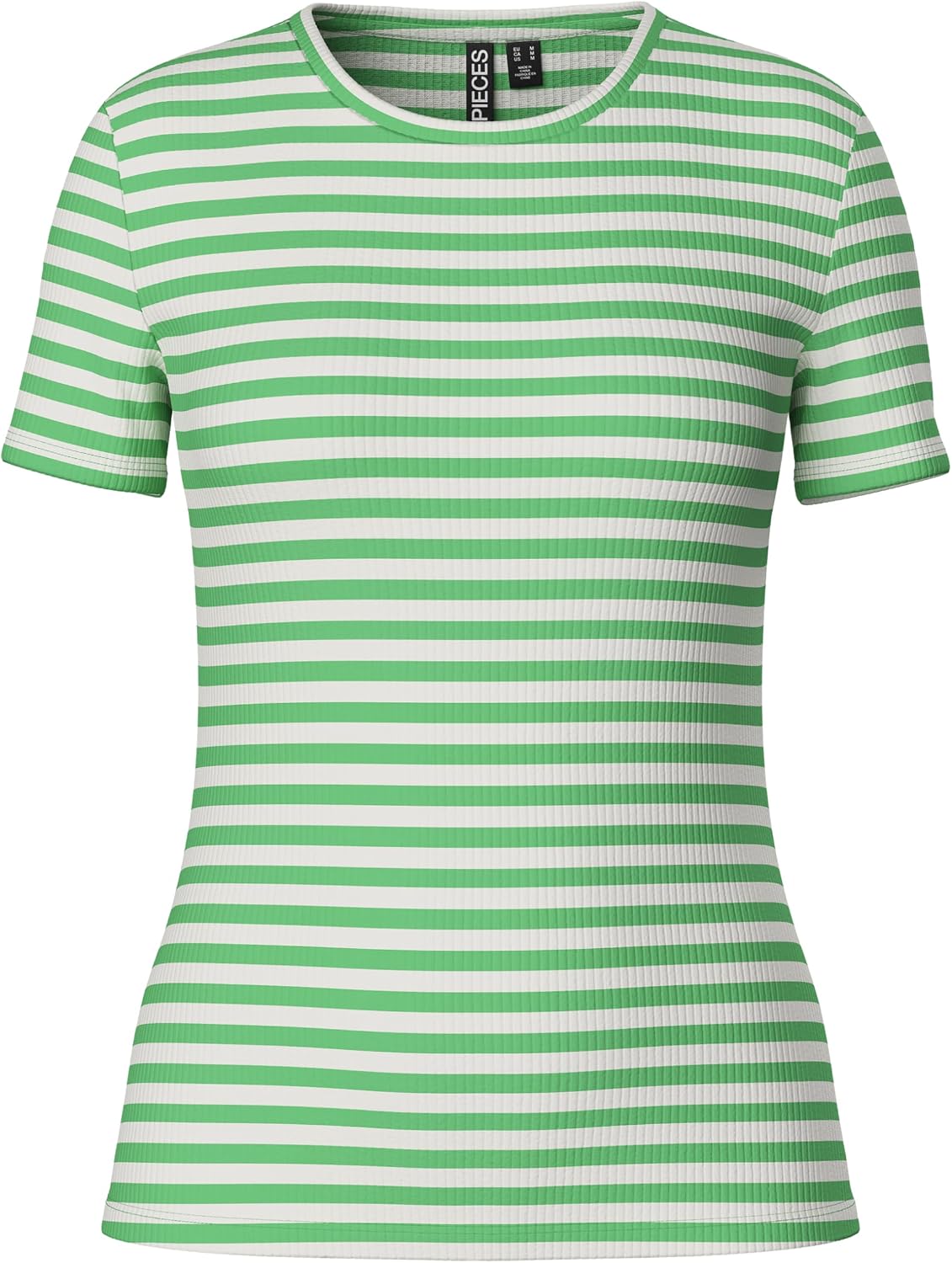 Detalle 2 de PIECES Women's Pcruka Ss Top Noos Bc T-Shirt (Pack of 1) – Ribbed Short Sleeve Regular Fit