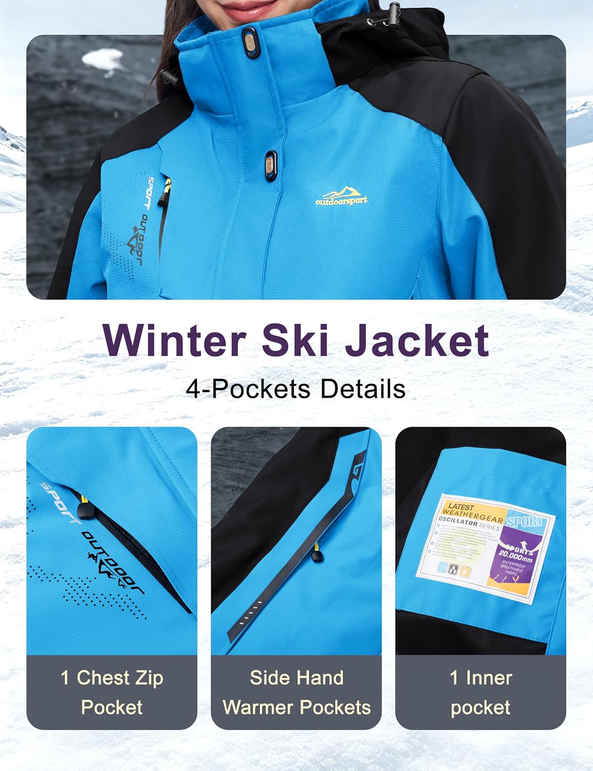 Detalle 2 de MAGCOMSEN MCS1305-32 Women’s 3-in-1 Waterproof Ski Jacket with Fleece