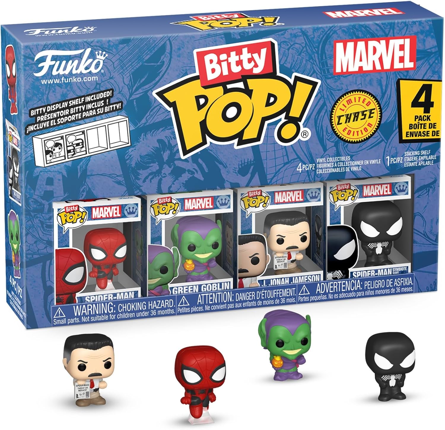 Thumbnail 1 de Funko Bitty Pop! 4-Pack Marvel Spider-Man : Spider-Man, Green Goblin, Jonah Jameson & mini figurine mystère (2,2 cm)