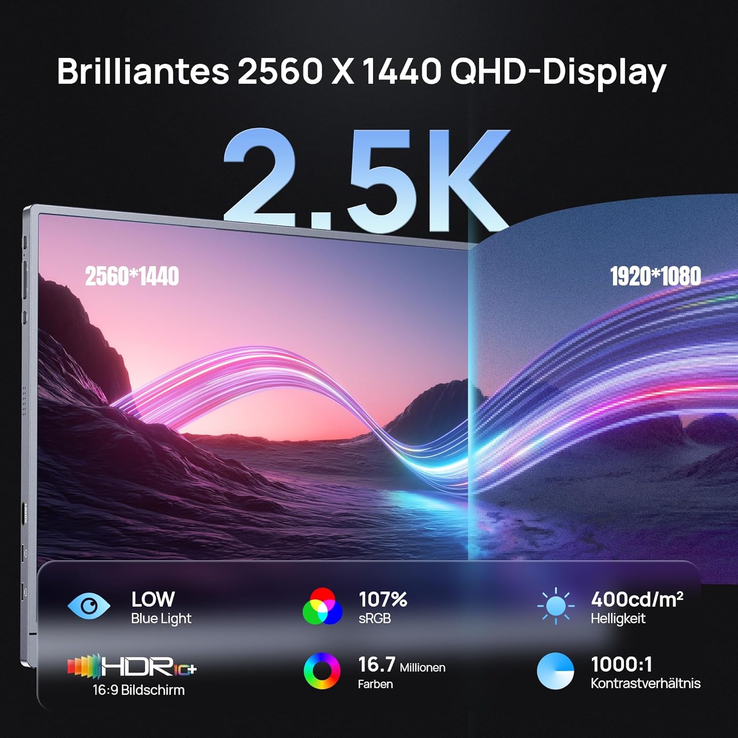 Detalle 2 de ARZOPA Z3FC 16,1" Portable 2,5K Gaming-Monitor