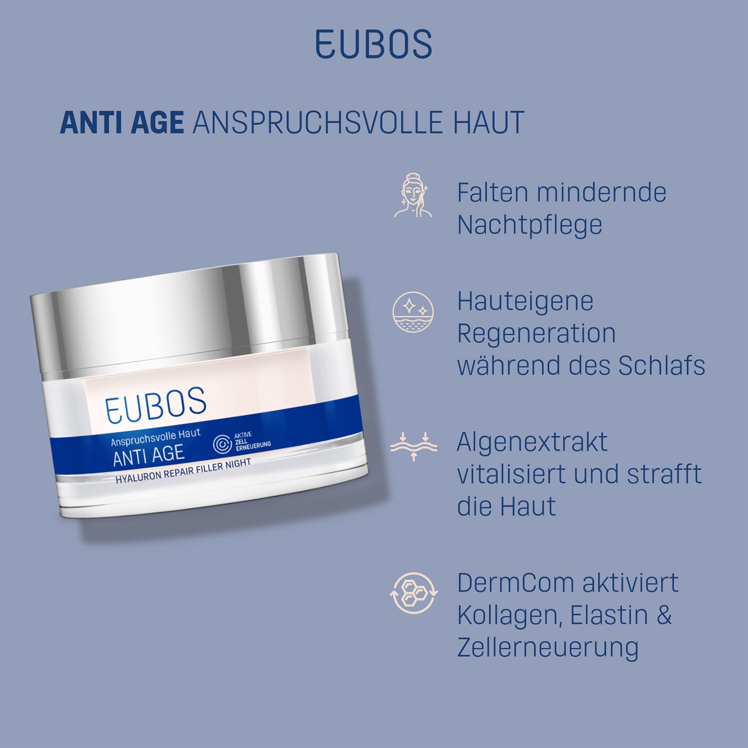 Detalle de EUBOS HYALURON Repair Filler Night Creme 50 ml – medizinische Hautpflege für empfindliche Haut