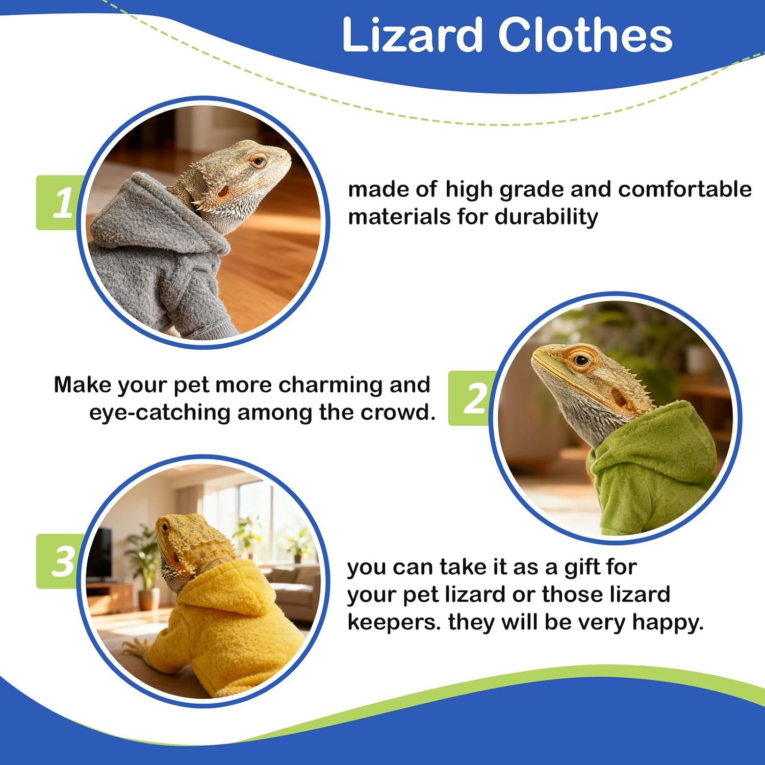 Detalle de CQJ Lizard Clothes for Bearded Dragons: Soft Cotton Hoodie (Grey) for Reptiles