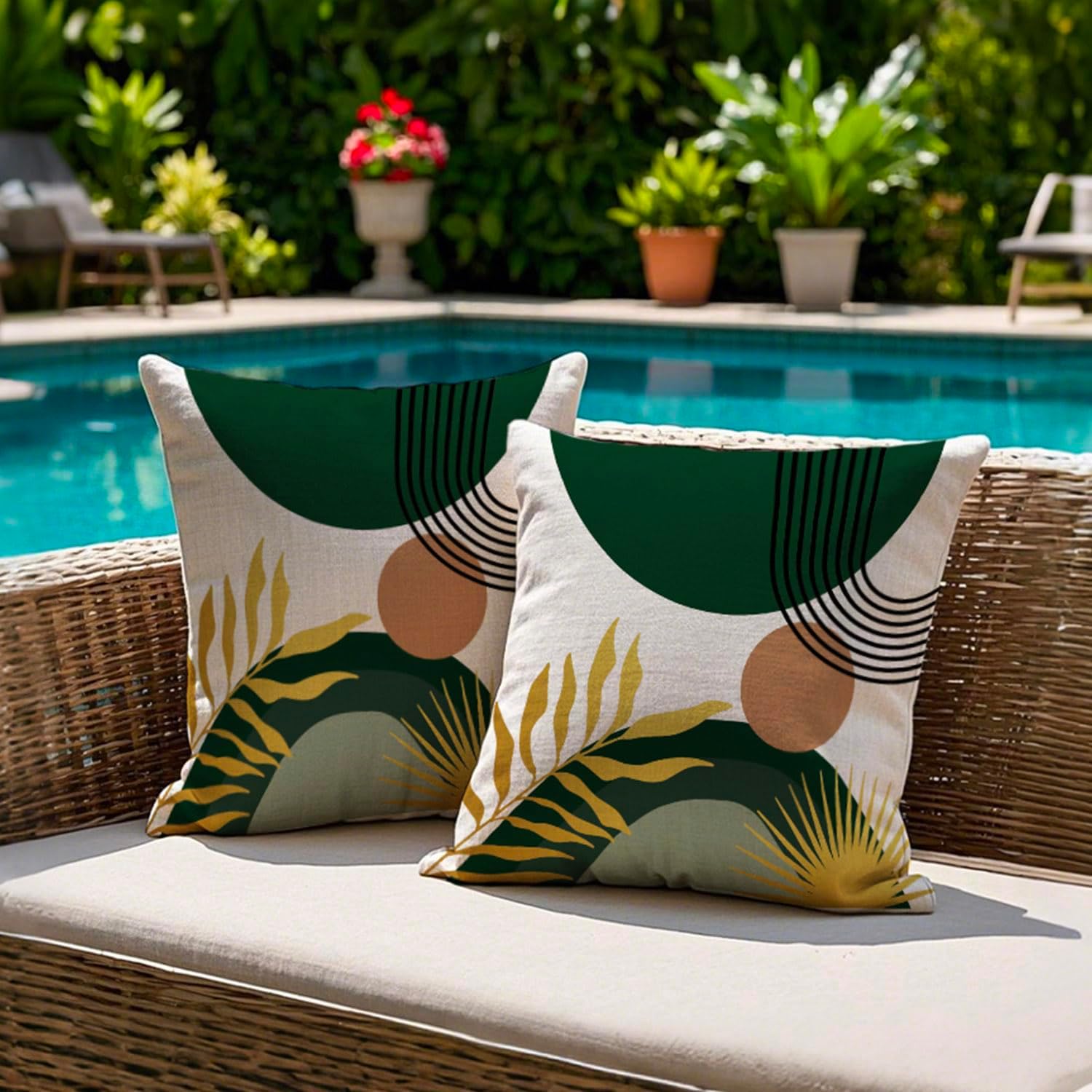 Detalle de Jayusaror Outdoor Kissenbezug 45x45 cm – 2er Set, wetterfest grün, Boho/Minimalistisch