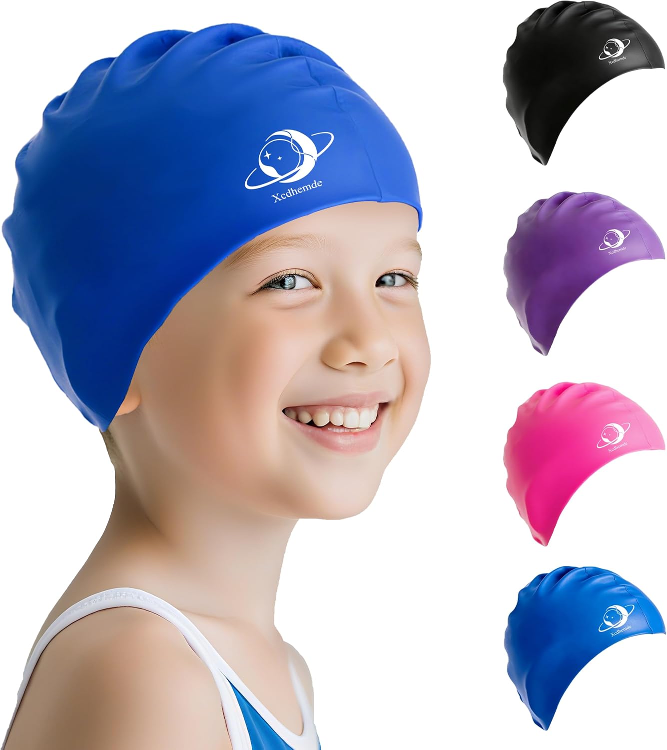 Detalle de Xcdhemde® zwemmuts voor kinderen van siliconen, blauw, one size