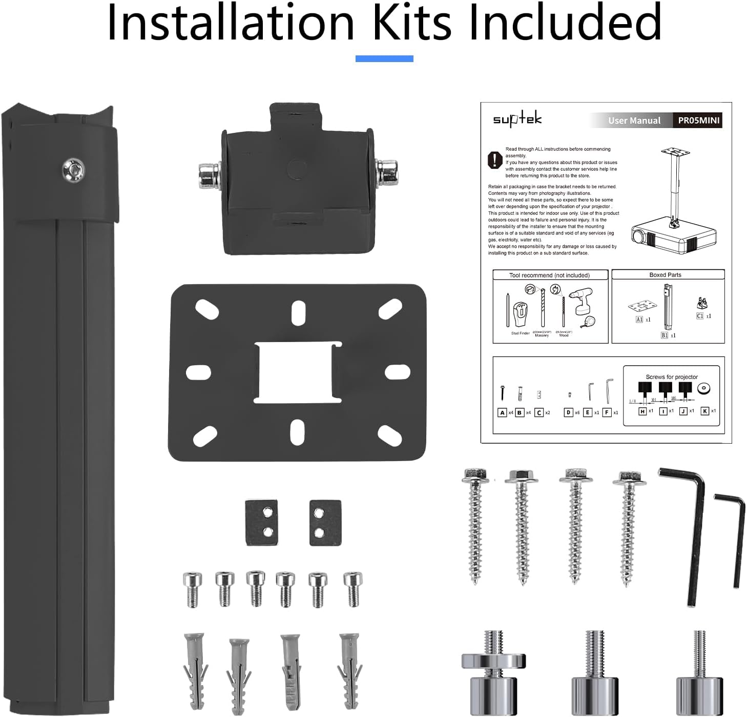 Thumbnail 6 de Suptek Universal Ceiling/Wall Projector Mount with 533mm Extendable Pole & Thread Adapters (up to 13.6kg)