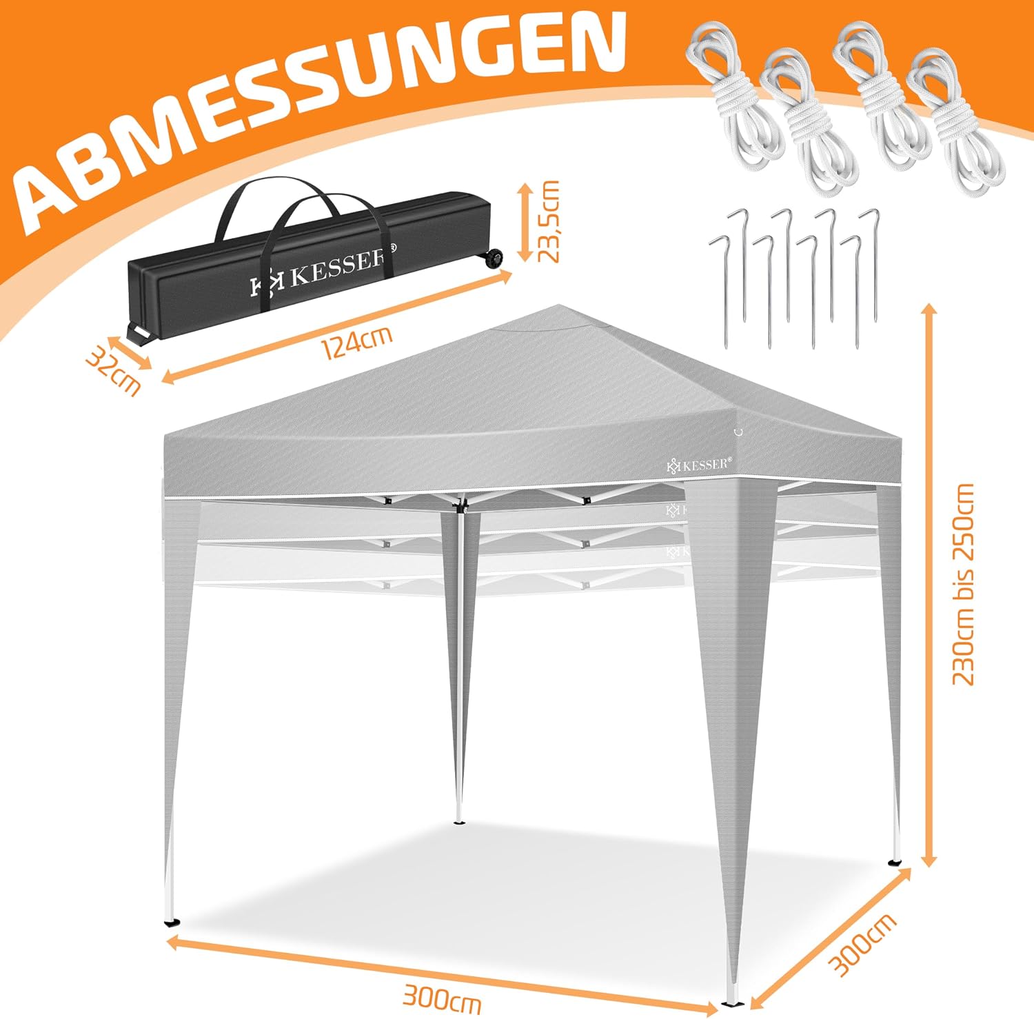 Detalle de KESSER Pavillon Faltpavillon 3x3m – stabil, höhenverstellbar, UV-Schutz 50+