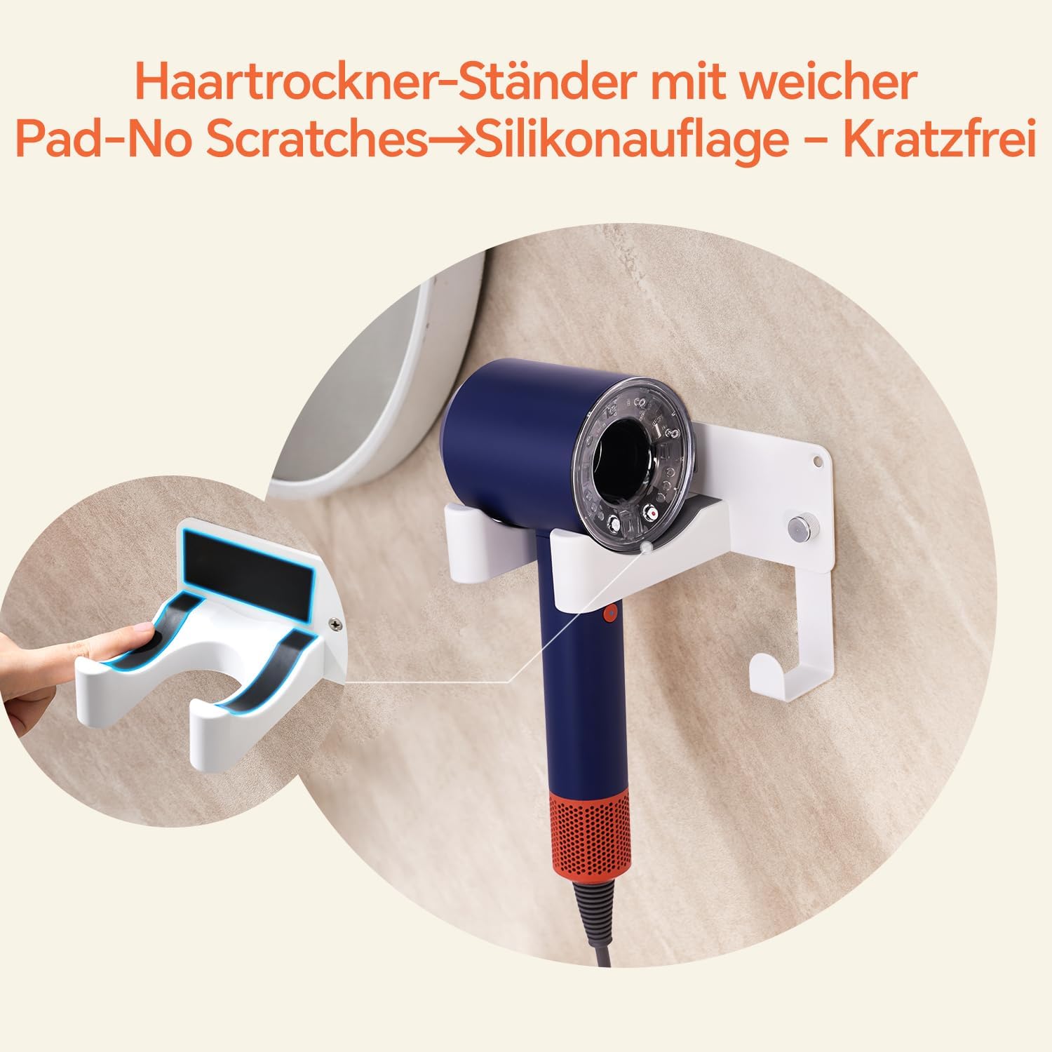 Thumbnail 2 de CHOCHYAH Föhn Halterung ohne Bohren aus SUS304-Edelstahl – Wandhalterung für die meisten Haartrockner (weiß)