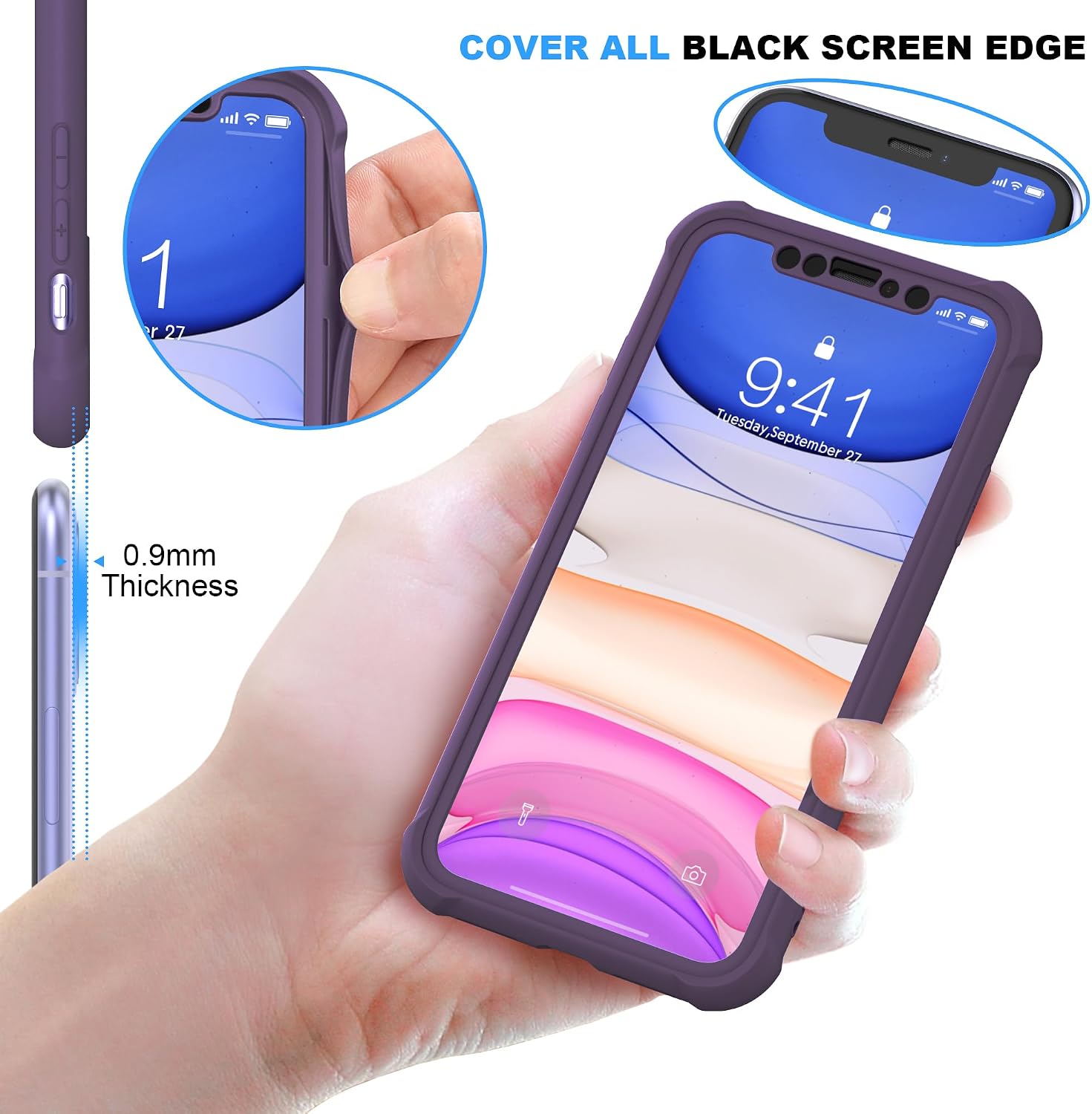 Thumbnail 3 de ORETECH Silikonhülle für iPhone 11 (6,1 Zoll) – stoßfest, kratzfest, 360° mit Displayschutzfolie, Tief Violett
